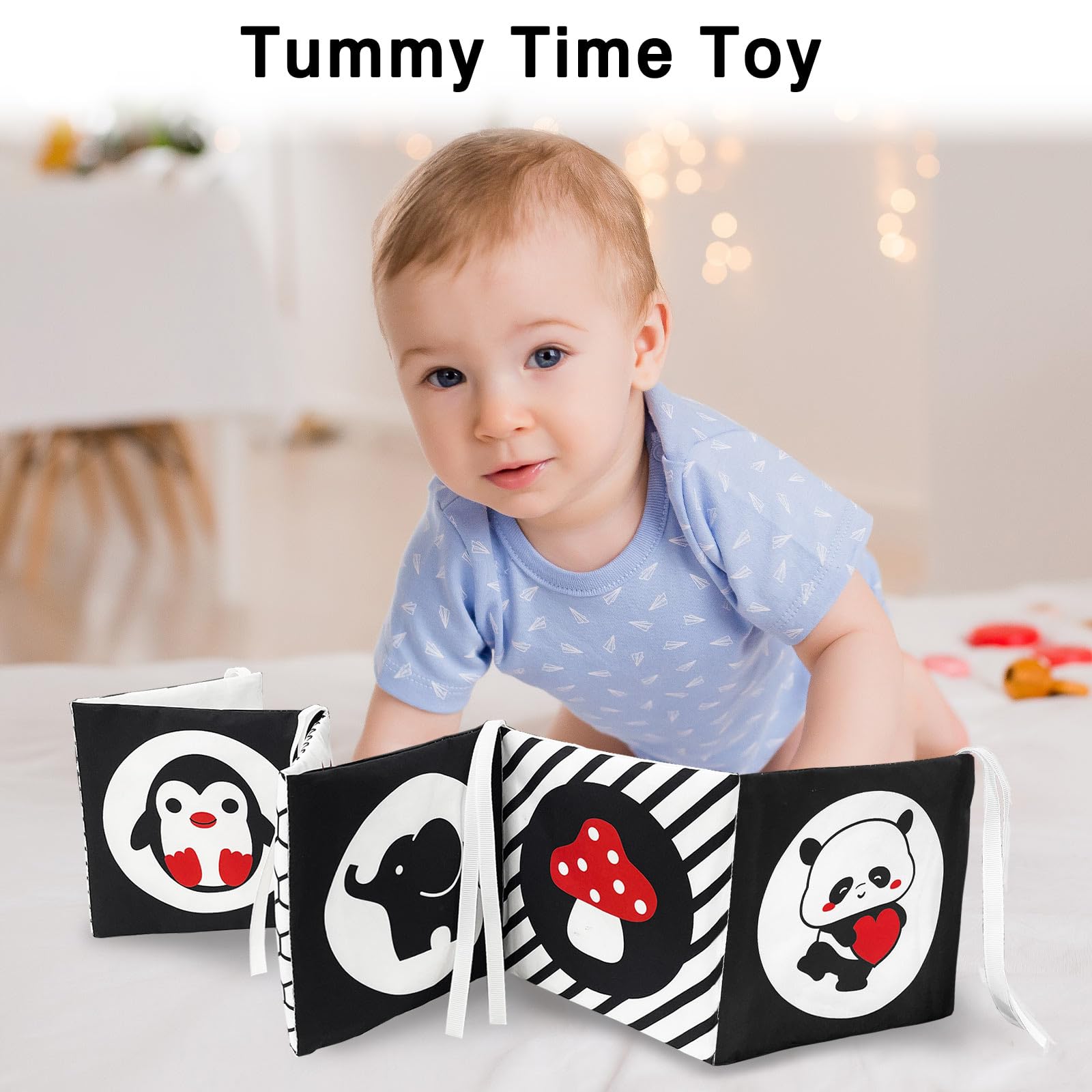 Kopokita Black and White High Contrast Baby Toys for Newborns 0-6 Months - Soft Sensory Book, Tummy Time Toys for Infant Visual Stimulation & Brain Development - Montessori Learning Toy Gift for Baby Shower, Nursery Playtime and Early Childhood Education