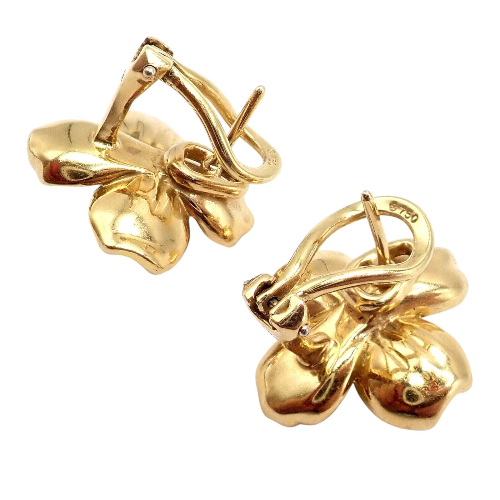 Authentic Vintage Tiffany & Co 18K Yellow Gold Dogwood Flower Earrings - Elegant Jewelry for Women, Perfect Gift for Anniversary, Wedding & Special Occasions
