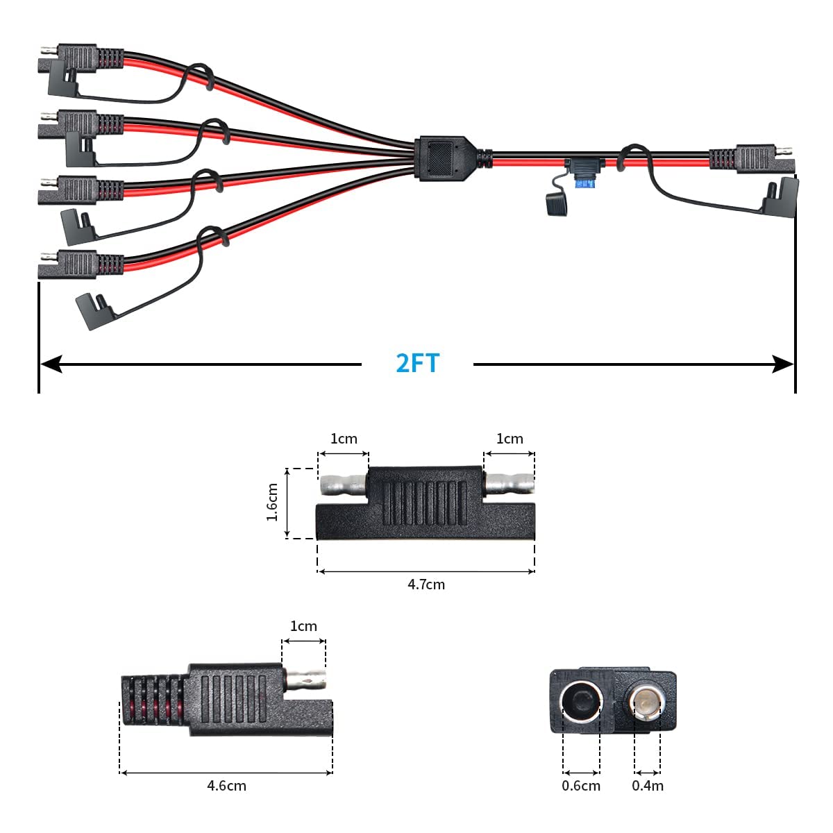 14 AWG 2 FT SAE Splitter Extension Cable - 1 to 4 SAE Adapter with Polarity Reverse - Heavy Duty Solar Panel, Car, Motorcycle & RV Power Connector - Perfect for Off-Grid Systems, Battery Charging & Vehicle Accessories