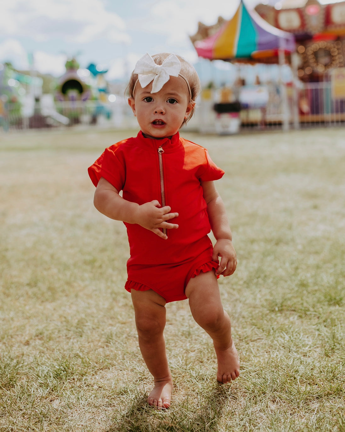Little Girls Jenna Red Zipper One Piece Jumpsuit - Toddler Romper Outfit for Playdates & Parties - $36