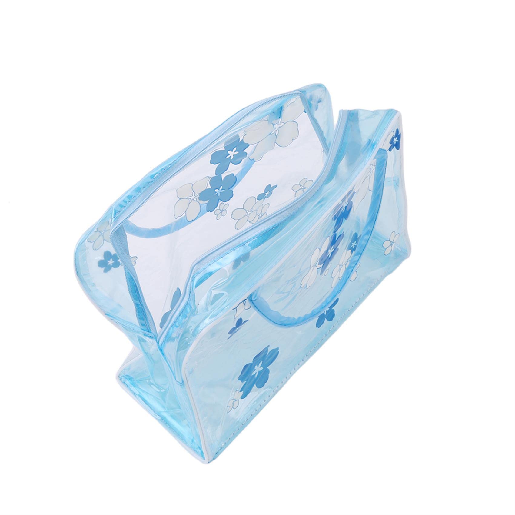 SOURBA Travel Wash Bag - Clear Flower Pattern Toiletry Storage Pouch with Zipper for Cosmetics, Makeup & Bathroom Essentials (Blue) - Perfect for Vacation, Camping & Gym Organizer
