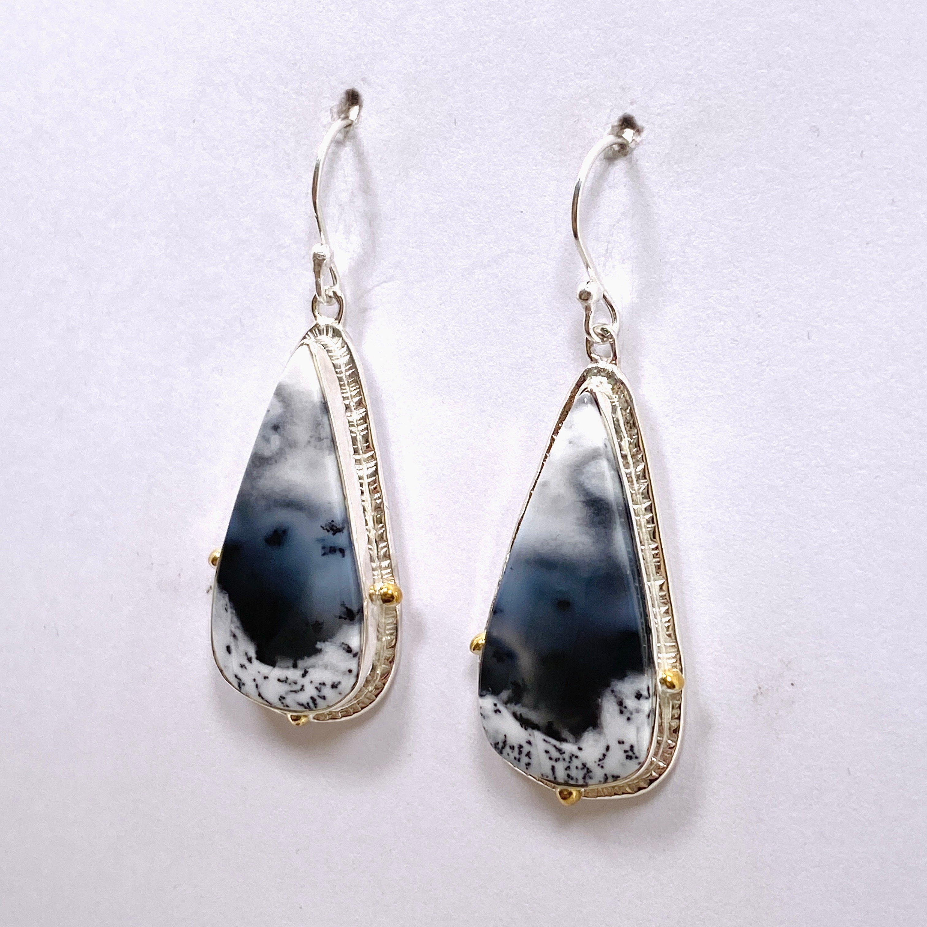 Dendritic Opal Teardrop Cabochon Earrings - Sterling Silver Handmade Jewelry for Women | Perfect for Weddings, Parties & Special Occasions