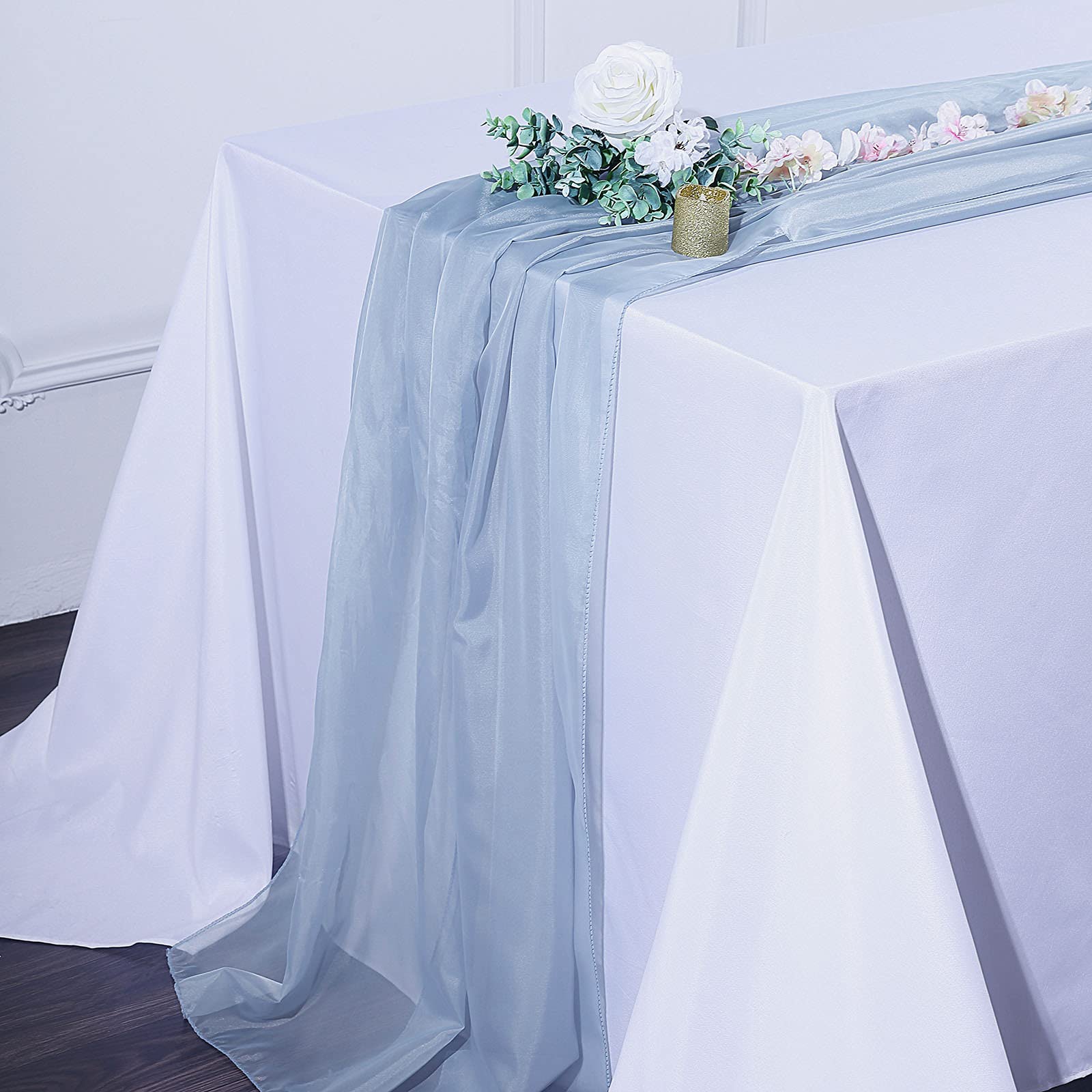 6ft Dusty Blue Chiffon Table Runner - Wedding & Party Decor
