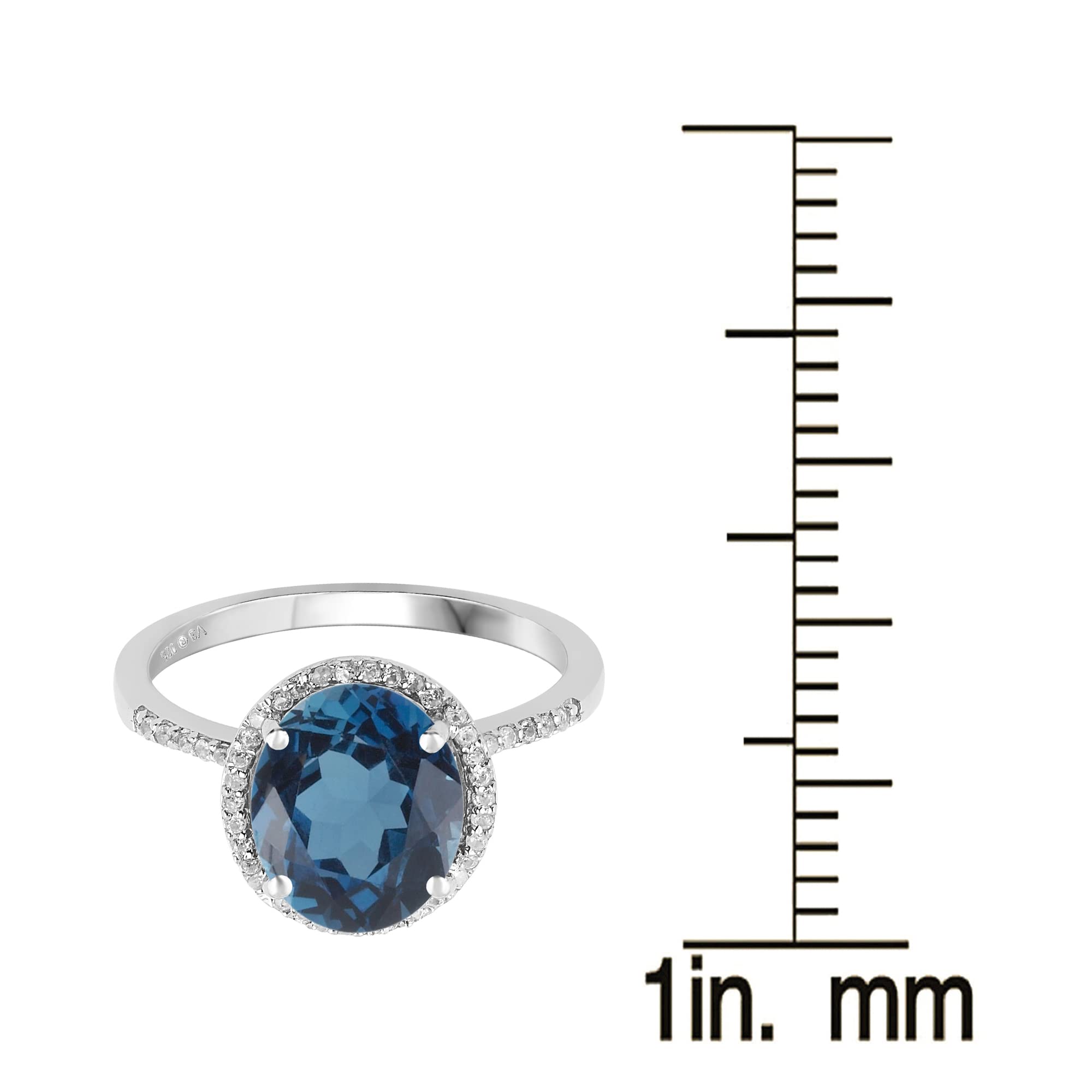 Natural London Blue Topaz & White Topaz Halo Sterling Silver Ring | Elegant Jewelry for Women, Engagement, Wedding, Anniversary Gift