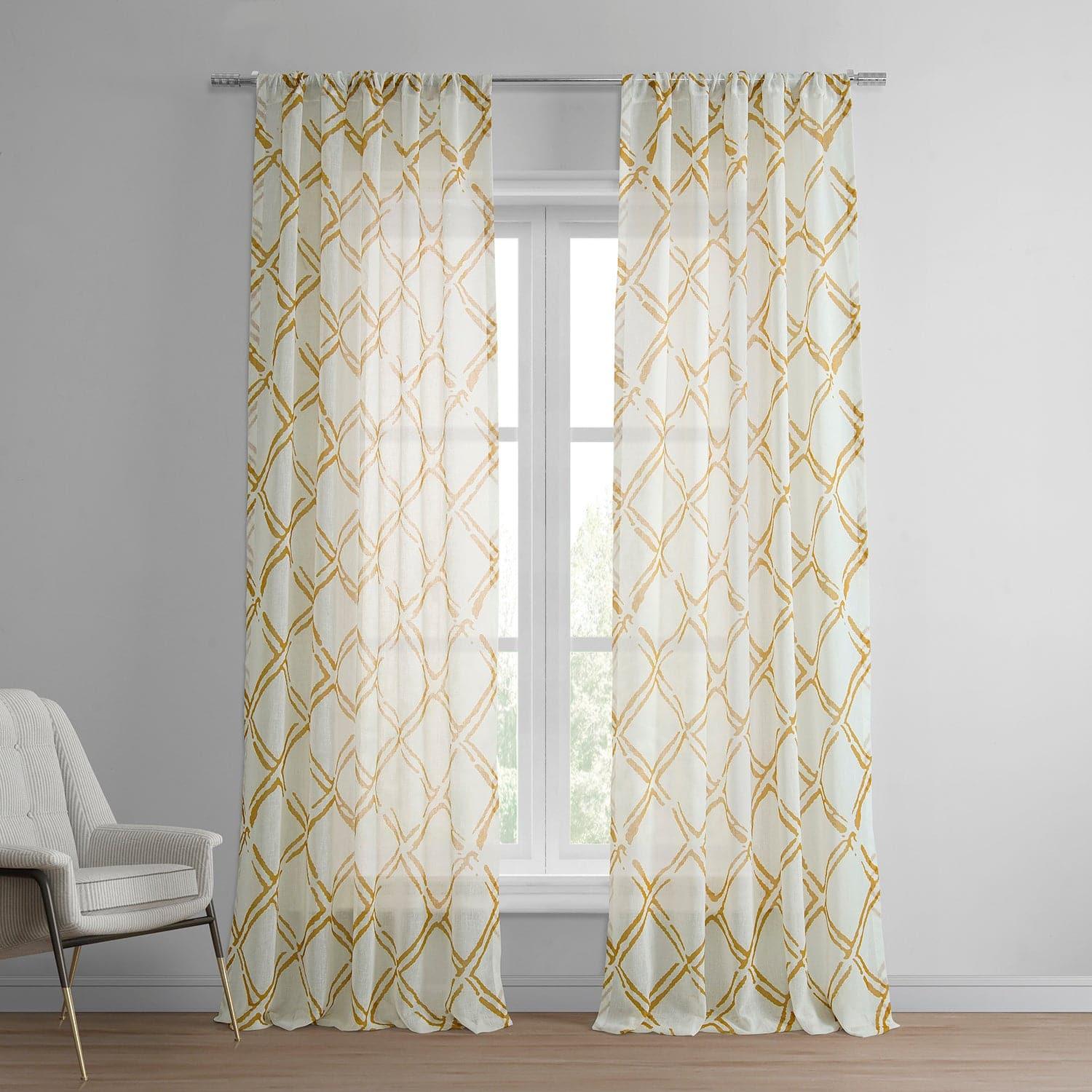 Normandy Gold Geometric Printed Sheer Curtains for Living Room & Bedroom - Elegant Window Treatment for Home Decor