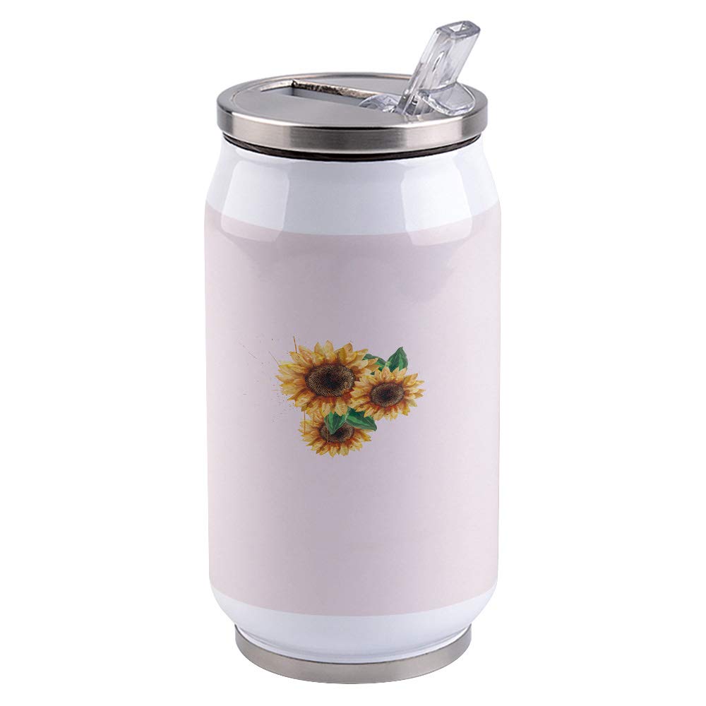 14oz Stainless Steel Tumbler with Lid & Straw - Double Wall Vacuum Insulated Travel Mug, Watercolor Sunflower Pink Painting Water Bottle for Coffee, Tea & Cold Drinks - Perfect for Office, Gym, Hiking & Outdoor Activities (Adults & Kids)