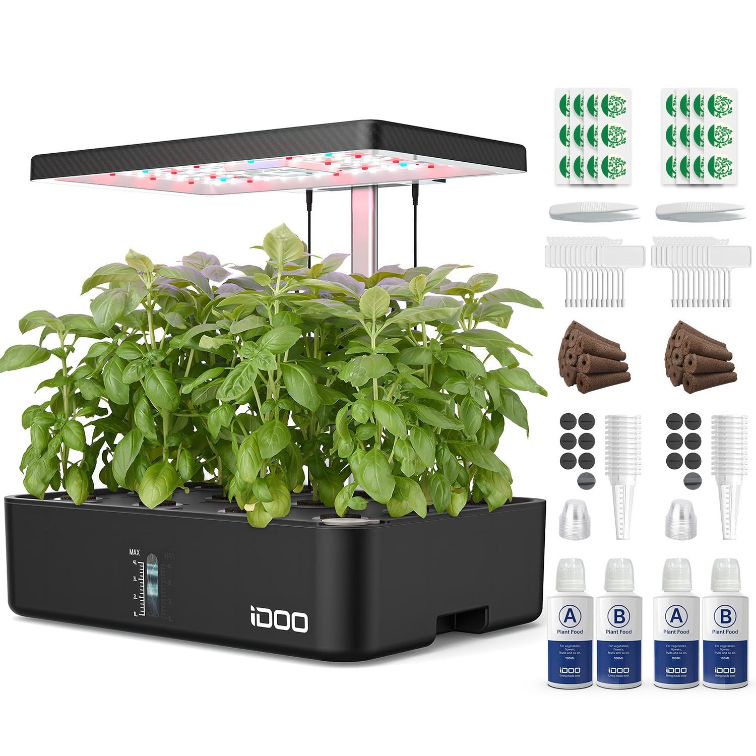 iDOO 12-Pod Hydroponic Growing System Kit with LED Grow Light, Built-in Fan & Auto Timer - Indoor Herb Garden for Home, Adjustable Height up to 11.3