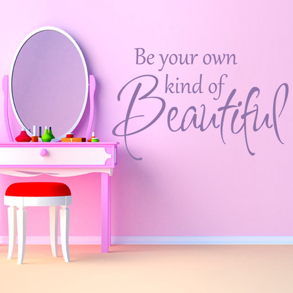 Inspiring Wall Decal Vinyl Sticker - Motivational Quote 'Be Your Own Kind of Beautiful' - Home Art Decor for Bedroom, Living Room & Office - White