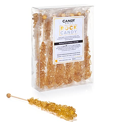 Gold Rock Candy Crystal Sticks - Original Sugar Flavored - 12 Individually Wrapped Candy Envy Sticks - Perfect for Parties, Weddings, Coffee & Tea Sweetener