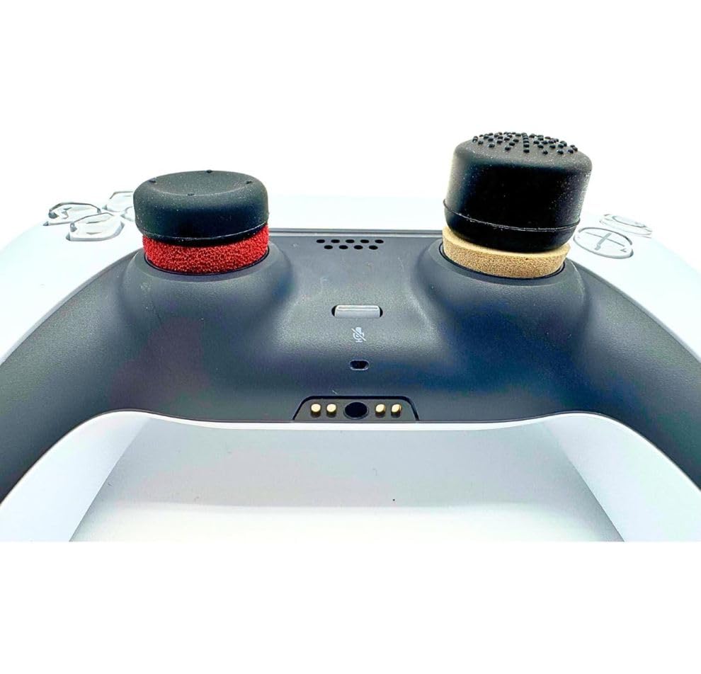 MaD Vision® 4 Pairs (8 Pieces) Ergonomic Thumb Grips for PS5/PS4, Xbox Series X/S/One/360 & Nintendo Switch Pro Controllers - Multiple Thicknesses & Textures [14/8/6 mm] - Black - Improve Gaming Comfort & Grip for Long Sessions
