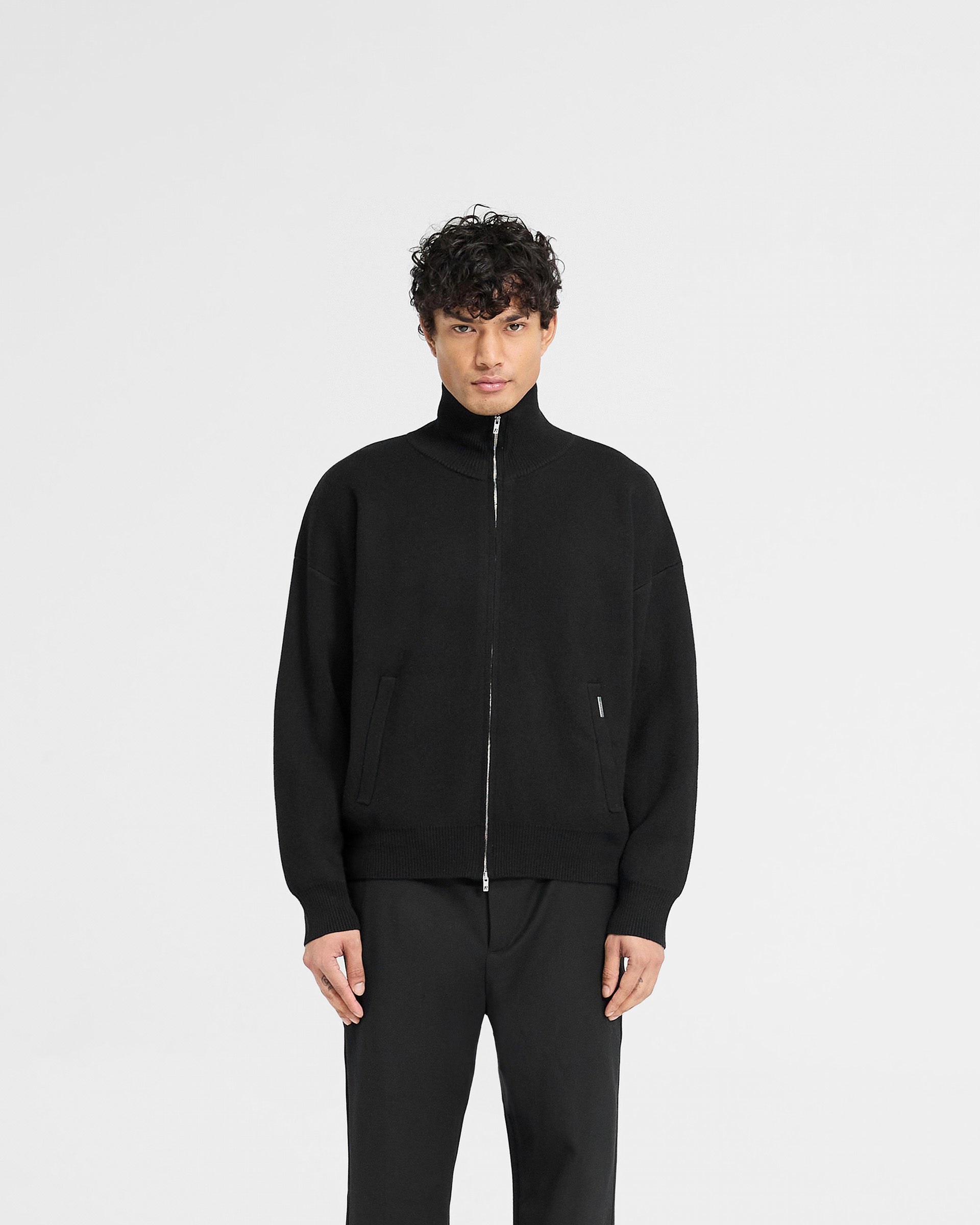 Initial Knitted Track Jacket for Men & Women - Stylish Jet Black Zippered Hoodie for Running, Gym & Casual Wear