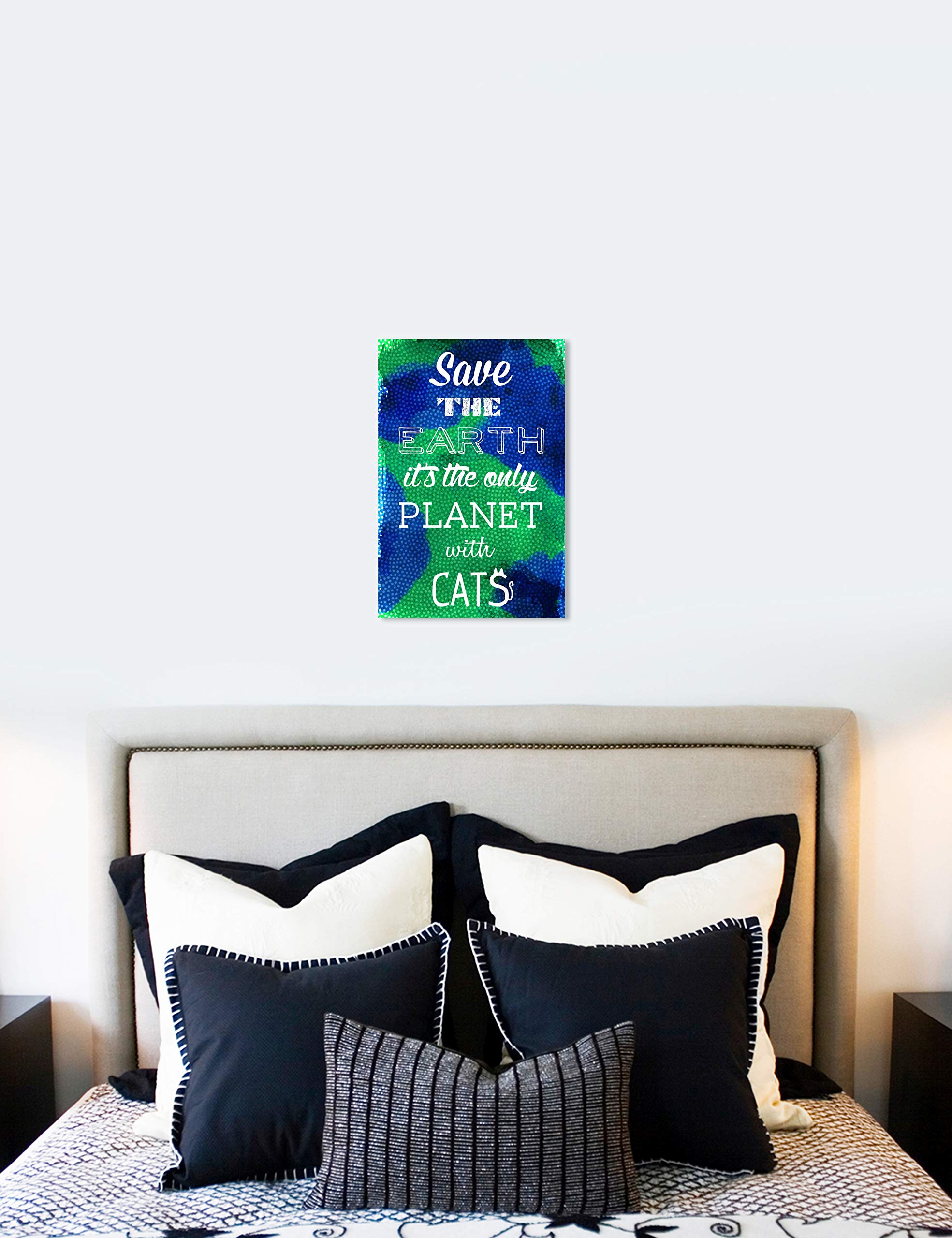 Oliver Gal Artist Co. 'Cat Planet' Typography Wall Art Canvas Print - Green & Blue Home Decor (20x30 Inches) - Perfect for Living Room, Bedroom & Office Wall Decor