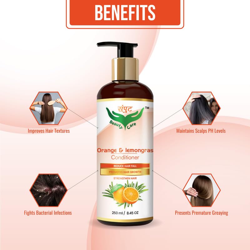 Organic Orange & Lemongrass Hair Conditioner - Reduces Oil, Promotes Growth & Strengthens Hair - Perfect for Oily Scalp & Thin Hair Care