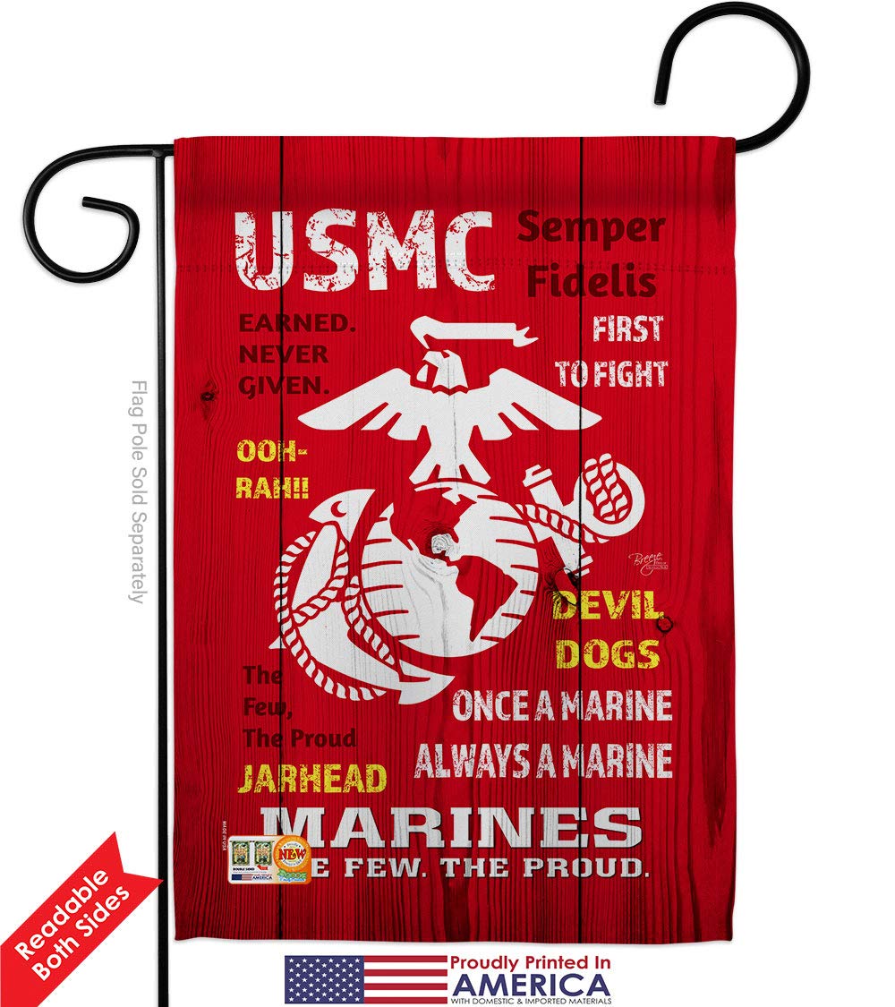 USMC Marine Corps Garden Flag Kit - Double-Sided 28x40 Inch Military House Banner - Semper Fi Armed Forces Veteran Yard Decor - Made in USA - Perfect for Patriotic Home, Front Yard & Military Appreciation Gifts