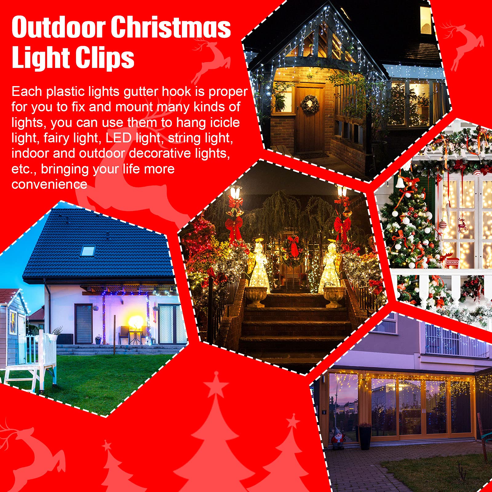 Maitys 100-Piece White Plastic Outdoor Christmas Light Clips - Gutter Hooks for C7, C9 & LED Rope Lights - Durable Roof Shingle & Icicle Light Hangers - Perfect for Holiday Decorations, House Trim & Festive Outdoor Lighting Displays