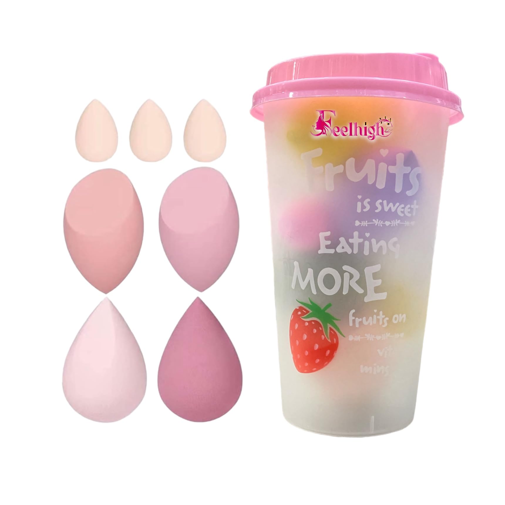 Feelhigh Professional Makeup Sponge Set - 7-Piece Beauty Blender Kit (4 Large & 3 Small) for Flawless Foundation Application - Damp or Dry Use, Perfect for Liquid, Cream & Powder Makeup - Travel-Friendly Storage Jar Included - Ideal for Everyday Makeup, Contouring & Highlighting