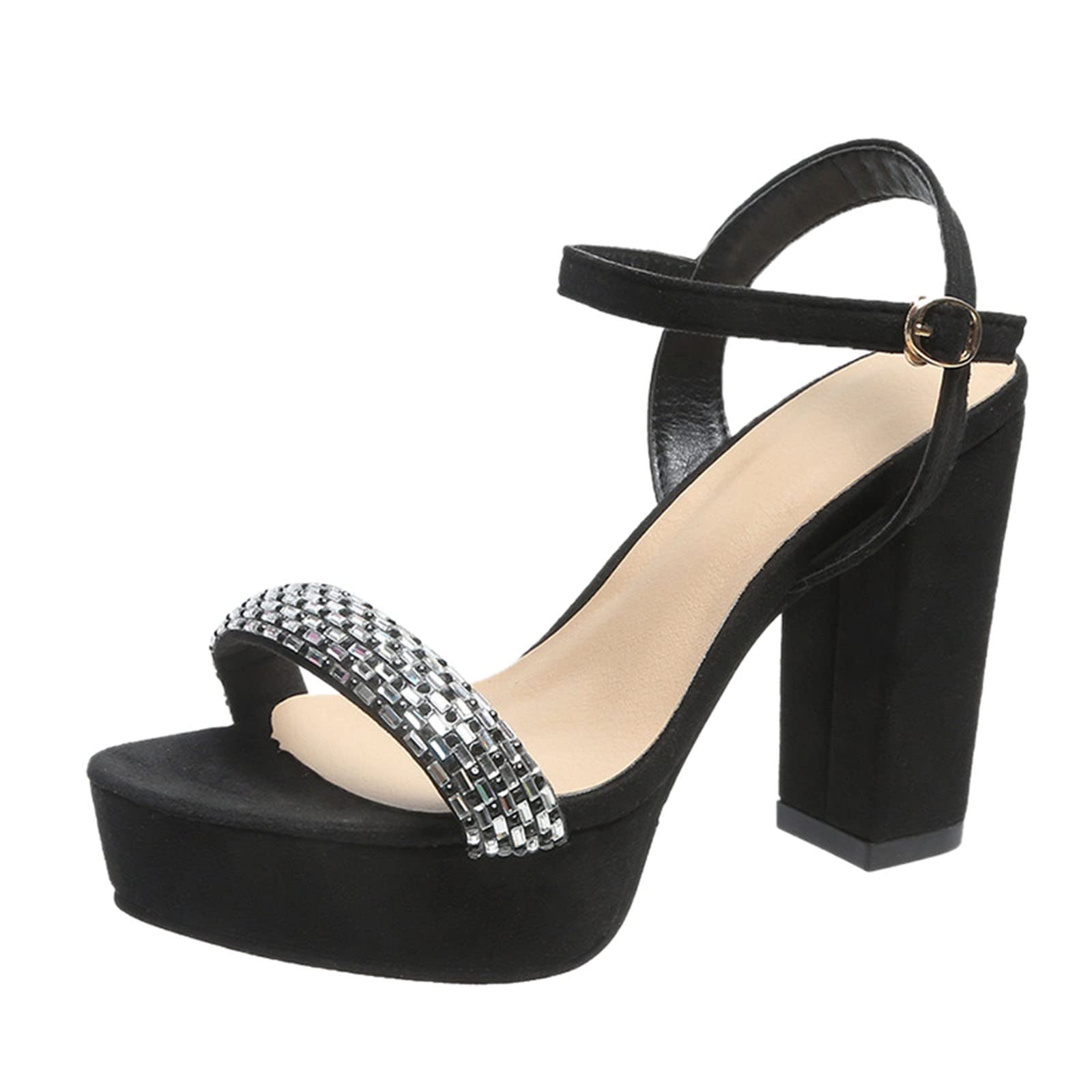 Stylish Women's Chunky Heel Rhinestone Sandals - Comfortable Fish Mouth Design for Casual & Party Wear | Perfect for Summer Outfits, Beach Vacations & Date Nights