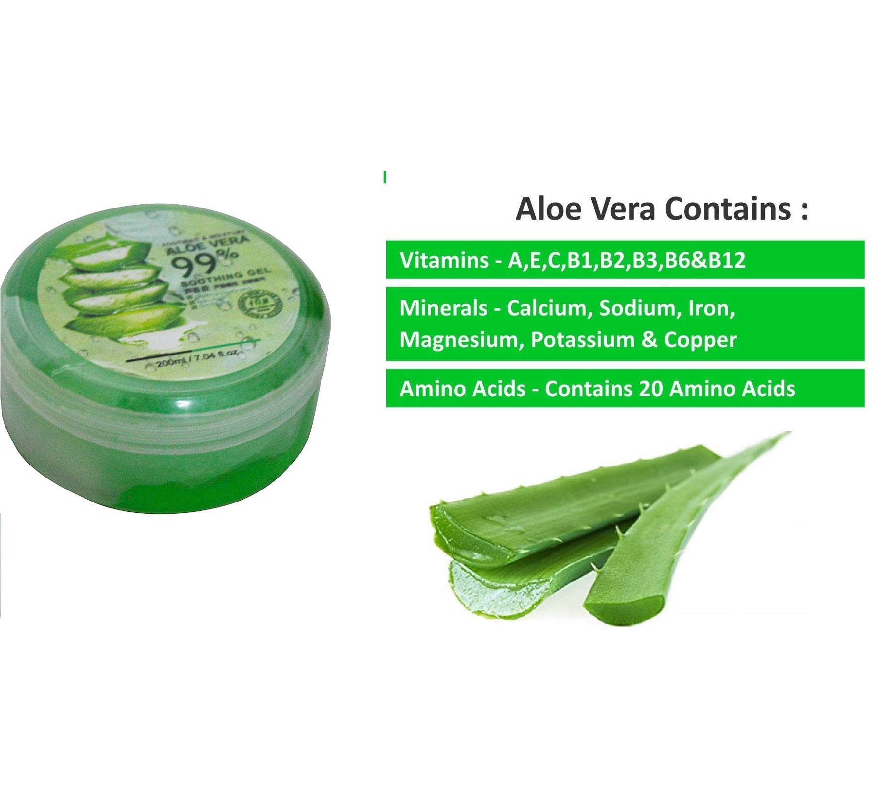 Pure Aloe Vera Gel 99% - Moisturizing, Cooling & Soothing Skin Care for Sunburn, Dry Skin & After Shave - 200ml