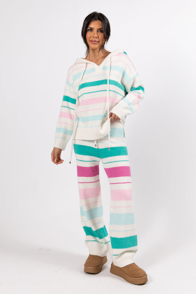 Heart On The Line Multi Striped Fuzzy Lounge Pants for Women - Soft & Cozy Fleece Sleepwear - Perfect for Relaxing at Home, Lounging & Sleeping