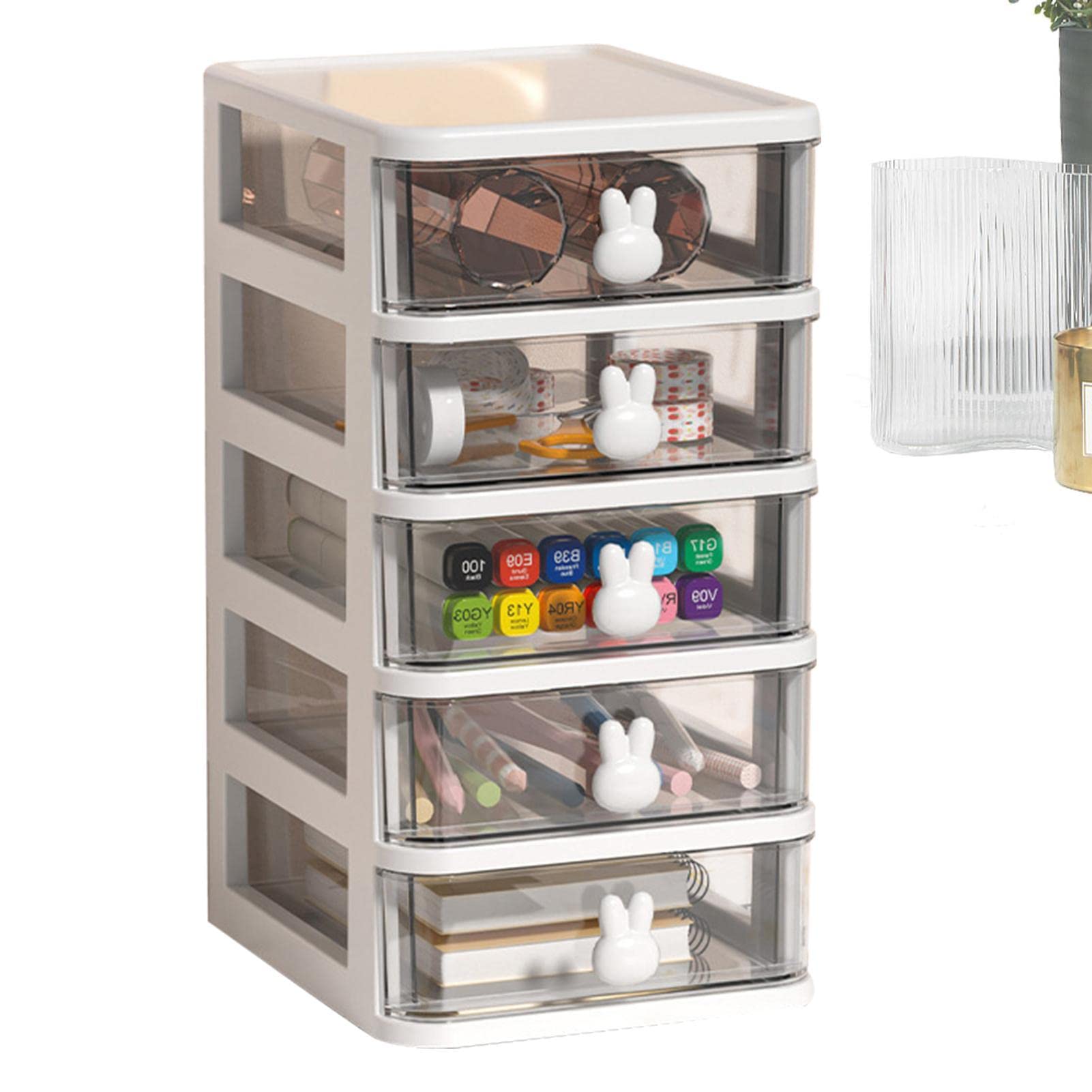 4-Tier Clear Small Desk Organizer with Drawer - Cosmetic & Makeup Storage for Vanity, Office, Craft Room - Perfect for Organizing Stationery, Arts & Crafts Supplies, Beauty Products