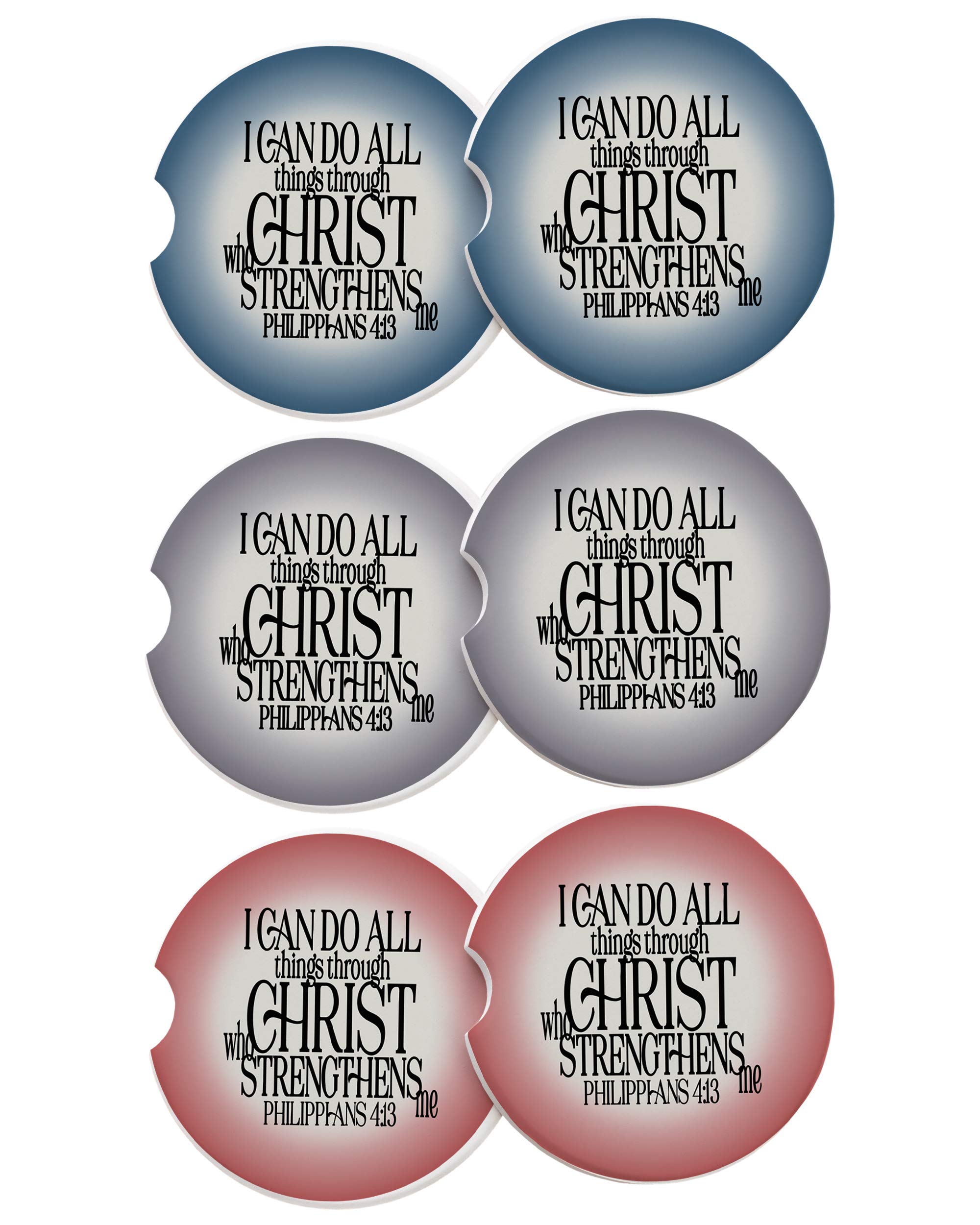 Philippians 4:13 Christian Bible Verse Car Coaster Set of 2 - 'I Can Do All Things Through Christ' Inspirational Quote on Pink & Cream Sandstone Absorbent Cup Holder Coasters for Home, Office & Auto Use