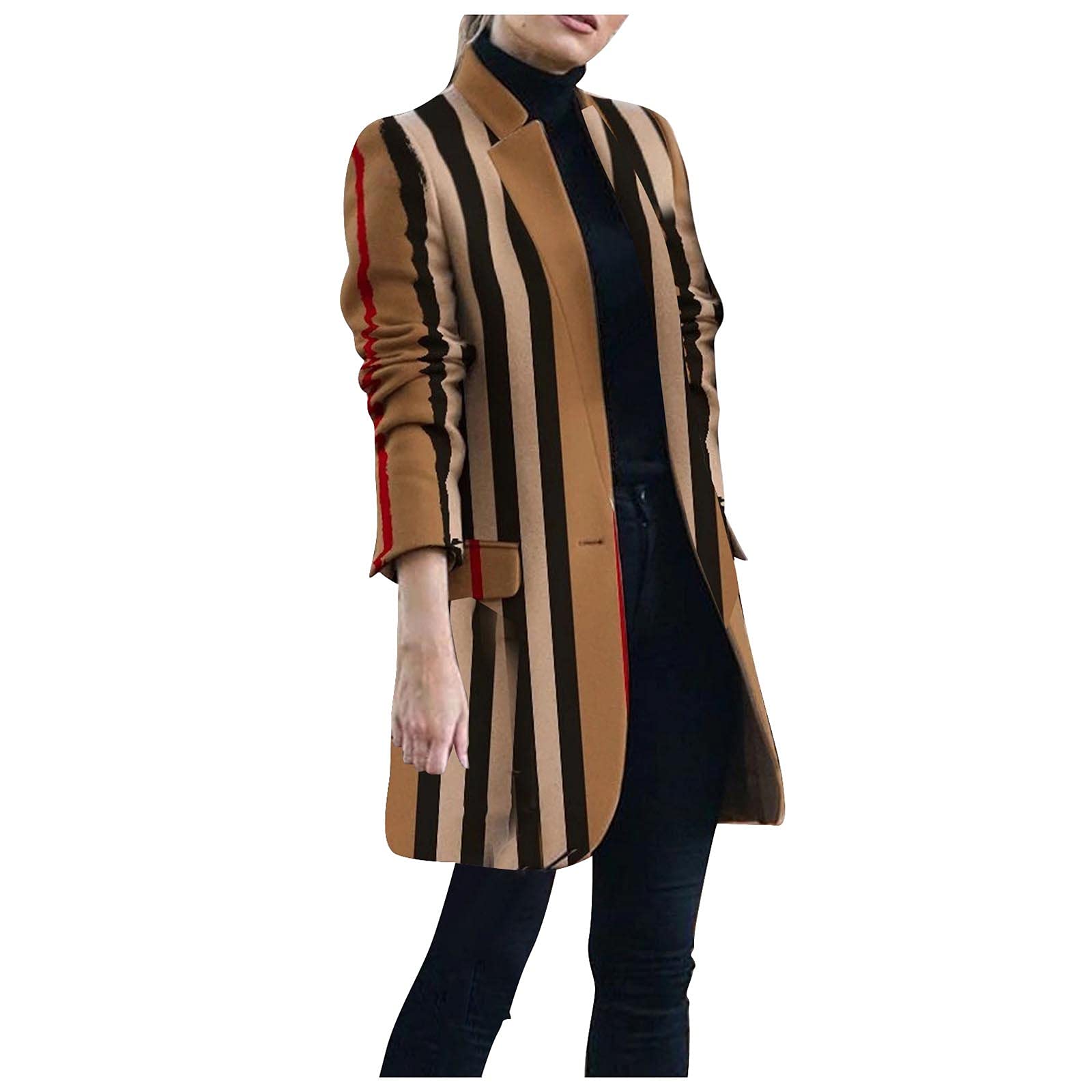 Women's Stand Collar Blazer Jacket - Warm Long Coat for Business & Office
