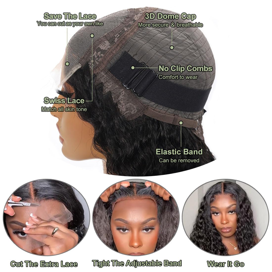 5x5 HD Lace Closure Wigs 28inch Water Wave Human Hair - 250% Density Curly Glueless Wig with Pre-Plucked Baby Hair & Natural Hairline | Perfect for Daily Wear, Parties & Protective Styling
