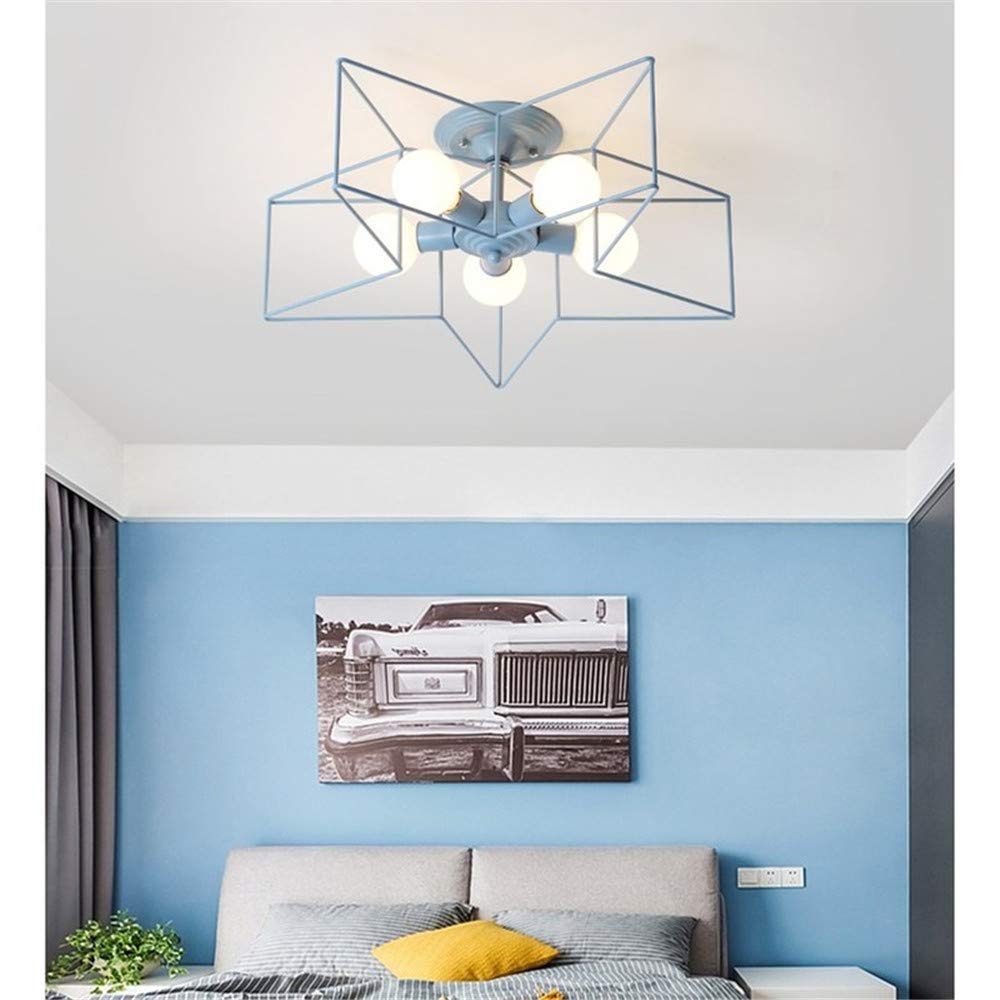 KWOKING 5-Light Star Ceiling Fixture - Modern Flush Mount LED Ceiling Light in Blue - Minimalist Design for Bedroom, Living Room & Nursery Lighting