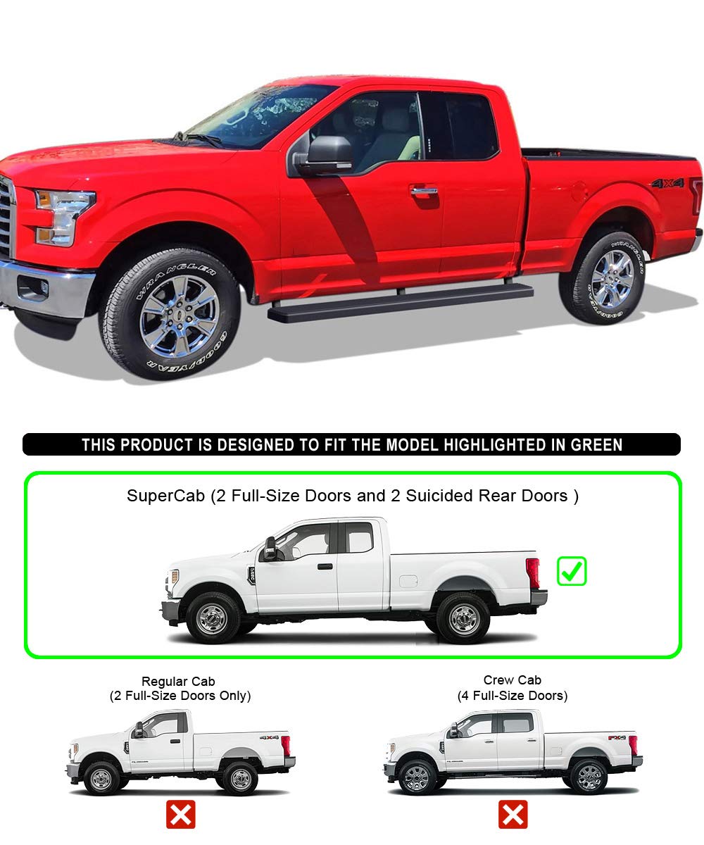 APS 5in Matte Black Running Boards for Ford F150 2015-2025 Super Cab & F-250 F-350 Super Duty 2017-2025 - Stainless Steel Nerf Bars Side Steps - Perfect for Off-Roading & Truck Accessories