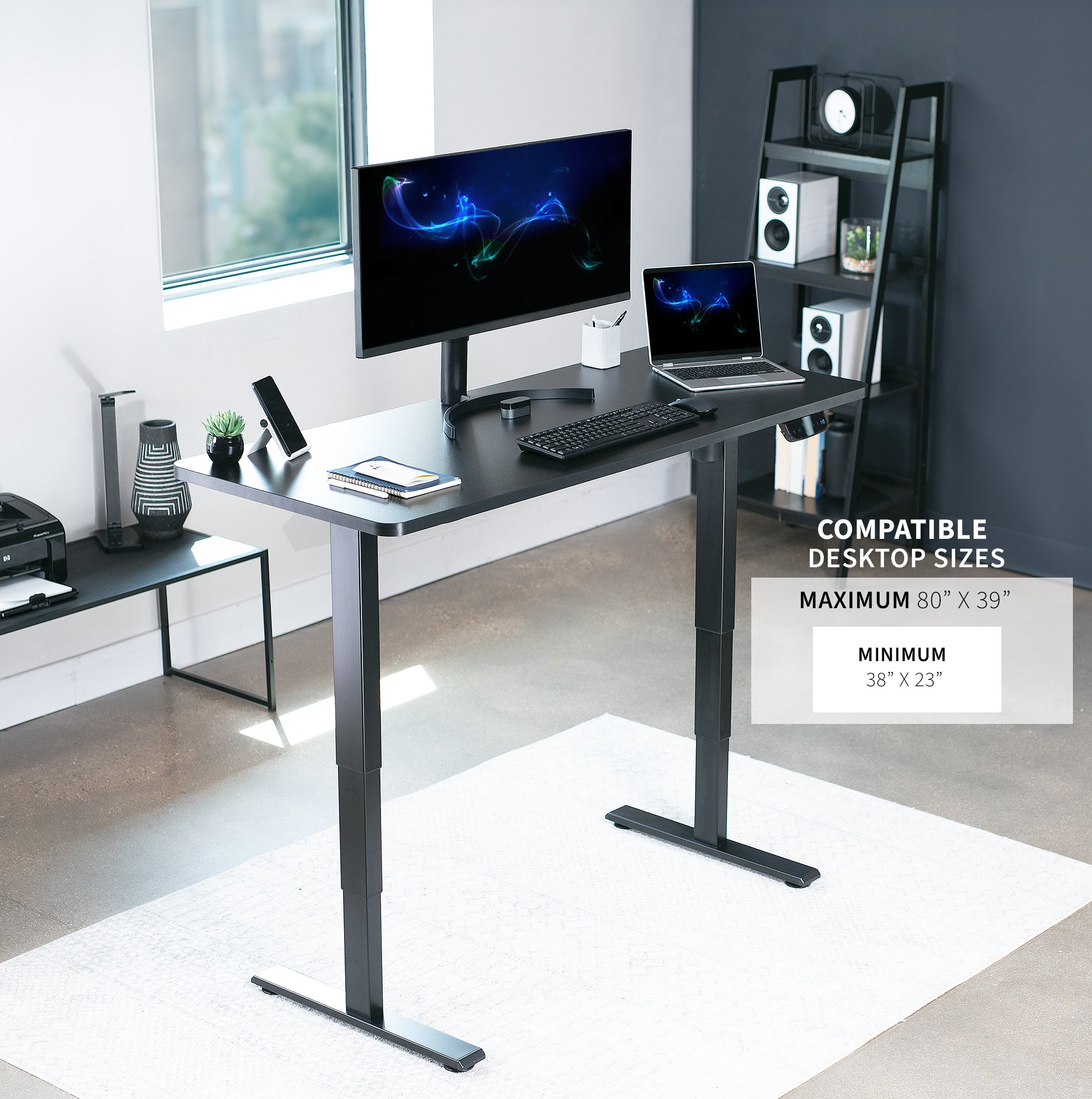 Electric Single Motor Standing Desk Frame with Touch Screen Memory Controller - Adjustable Height for Home & Office Workspace