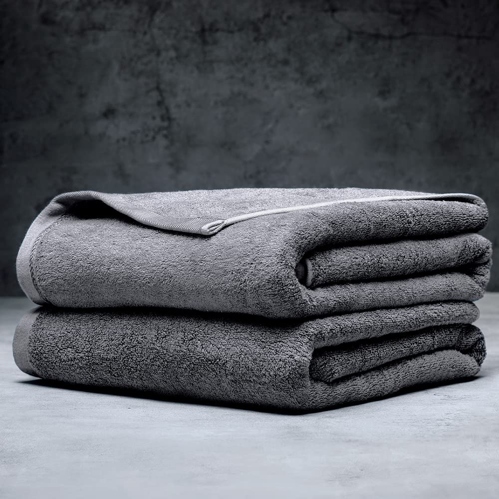 LUXOME Spa Collection 2-Piece Oversized Bath Sheet Set - Ultra Absorbent 100% Cotton Towels with 50% More Coverage - Anchor Grey for Luxury Bathroom & Spa Experience