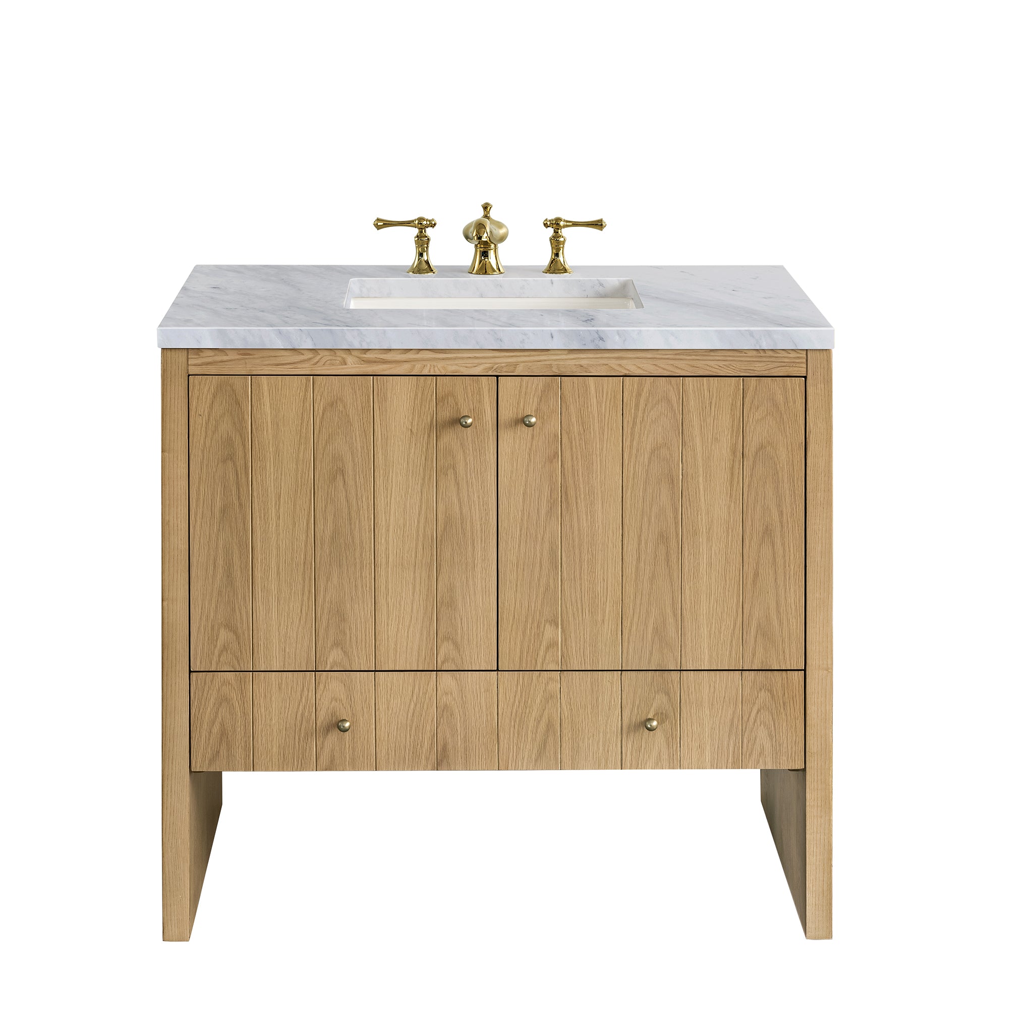 Hudson 36 Inch Single Bathroom Vanity with 3CM Carrara Marble Top in Light Natural Oak - Perfect for Modern Master Bathrooms and Powder Rooms