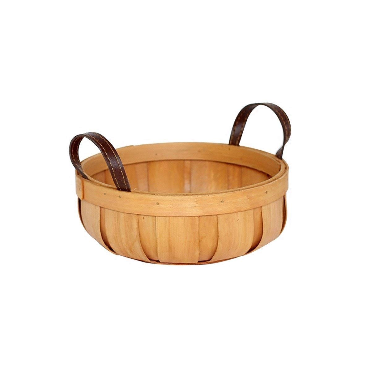 JINSUO Handmade Fir Wood Storage Basket - Round Tabletop Organizer for Food, Fruit, Bread | Portable Home & Kitchen Decor | Perfect for Farmhouse, Pantry, or Picnic Use (Large Size)