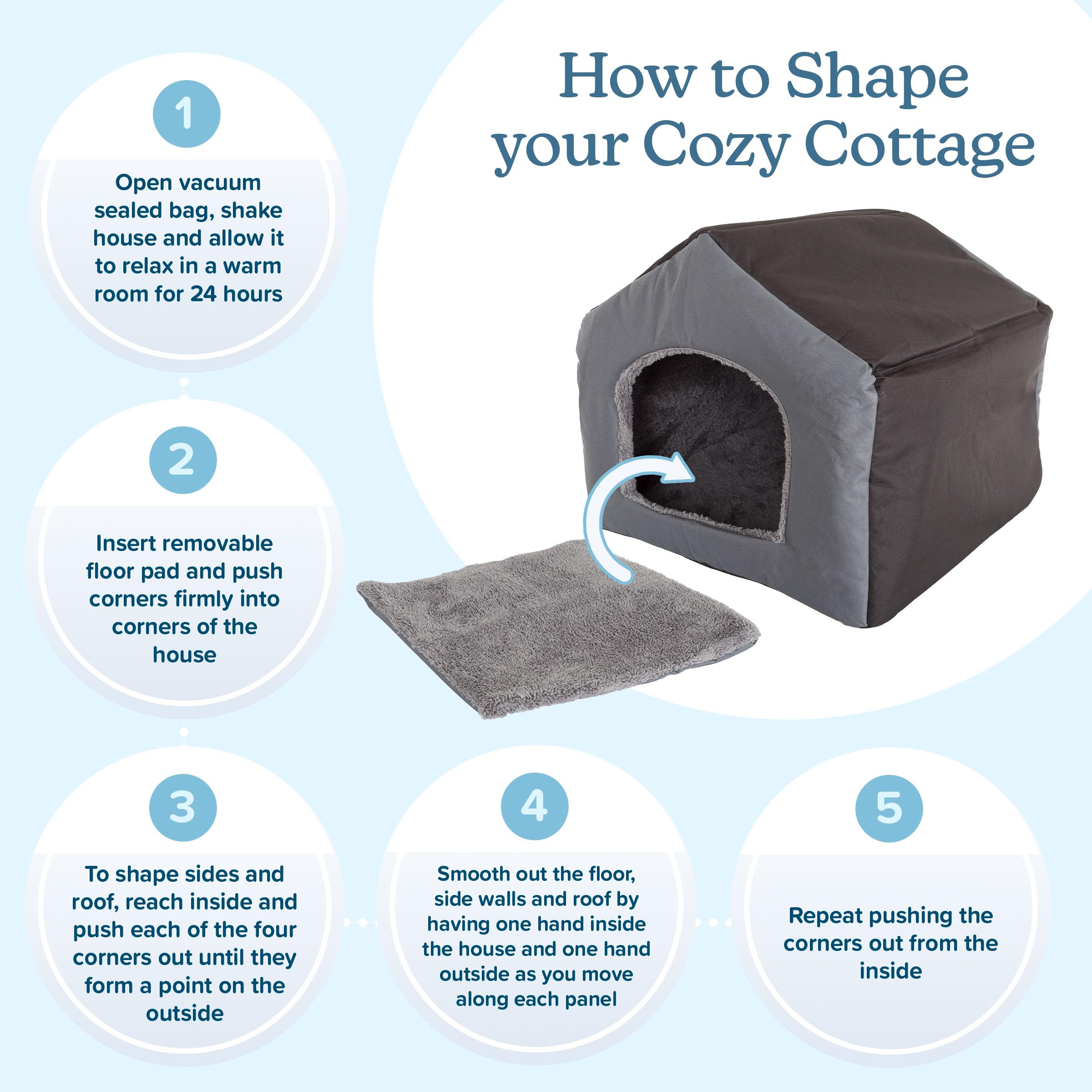 Cozy Indoor Dog House with Removable Sherpa Cushion - Soft Pet Bed for Small Dogs, Cats & Kittens | Portable Puppy Shelter for Home, Apartment & Travel | PETMAKER Gray Pet House