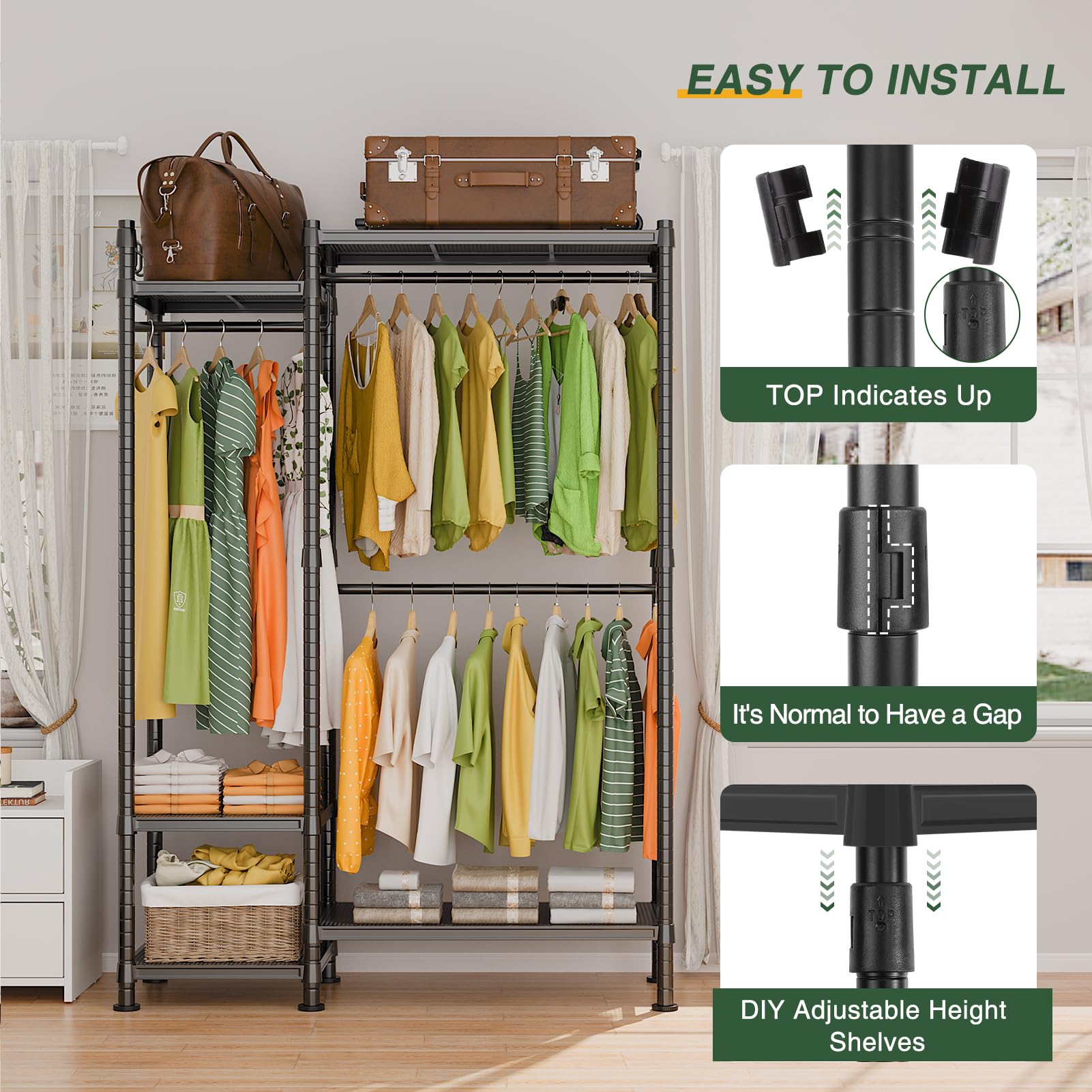 LEHOM G3 Heavy Duty Garment Rack - Freestanding Clothes Hanging Rack with Shelves, Portable Wardrobe Organizer for Bedroom, Closet & Laundry Room - Perfect for Hanging Clothes, Storage & DIY Wardrobe Solutions