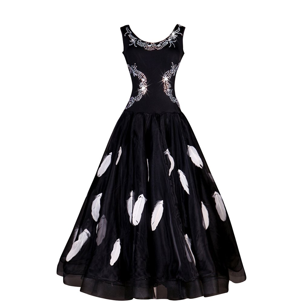 Elegant Ballroom Dance Dress for Women - Feather Waltz & Tango Competition Costume | Modern Performance Outfit for Latin, Standard & Social Dancing