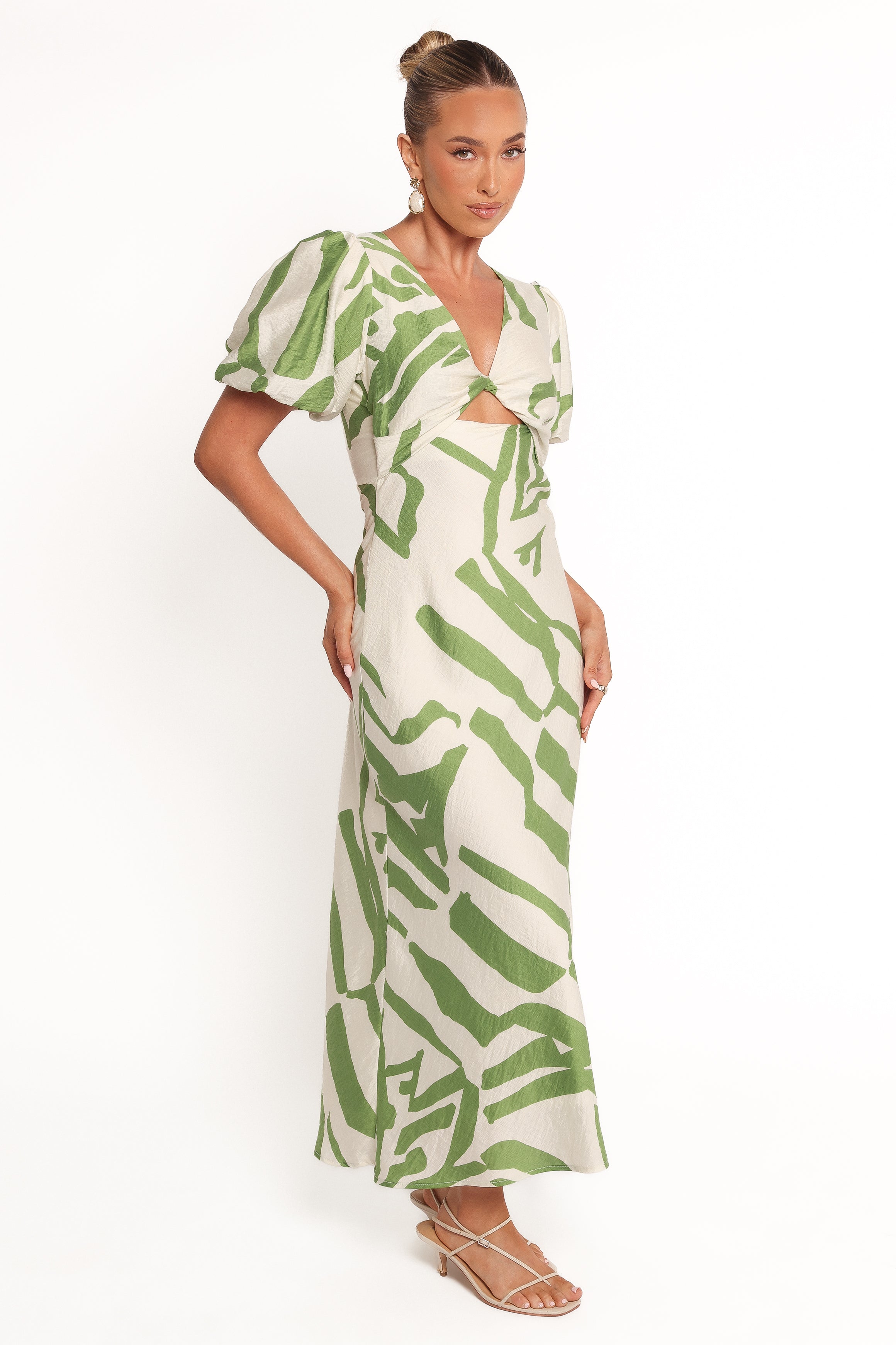 Ginevra Maxi Dress for Women - Elegant Cream & Green Flowy Summer Dress | Perfect for Beach, Vacation, and Casual Outings
