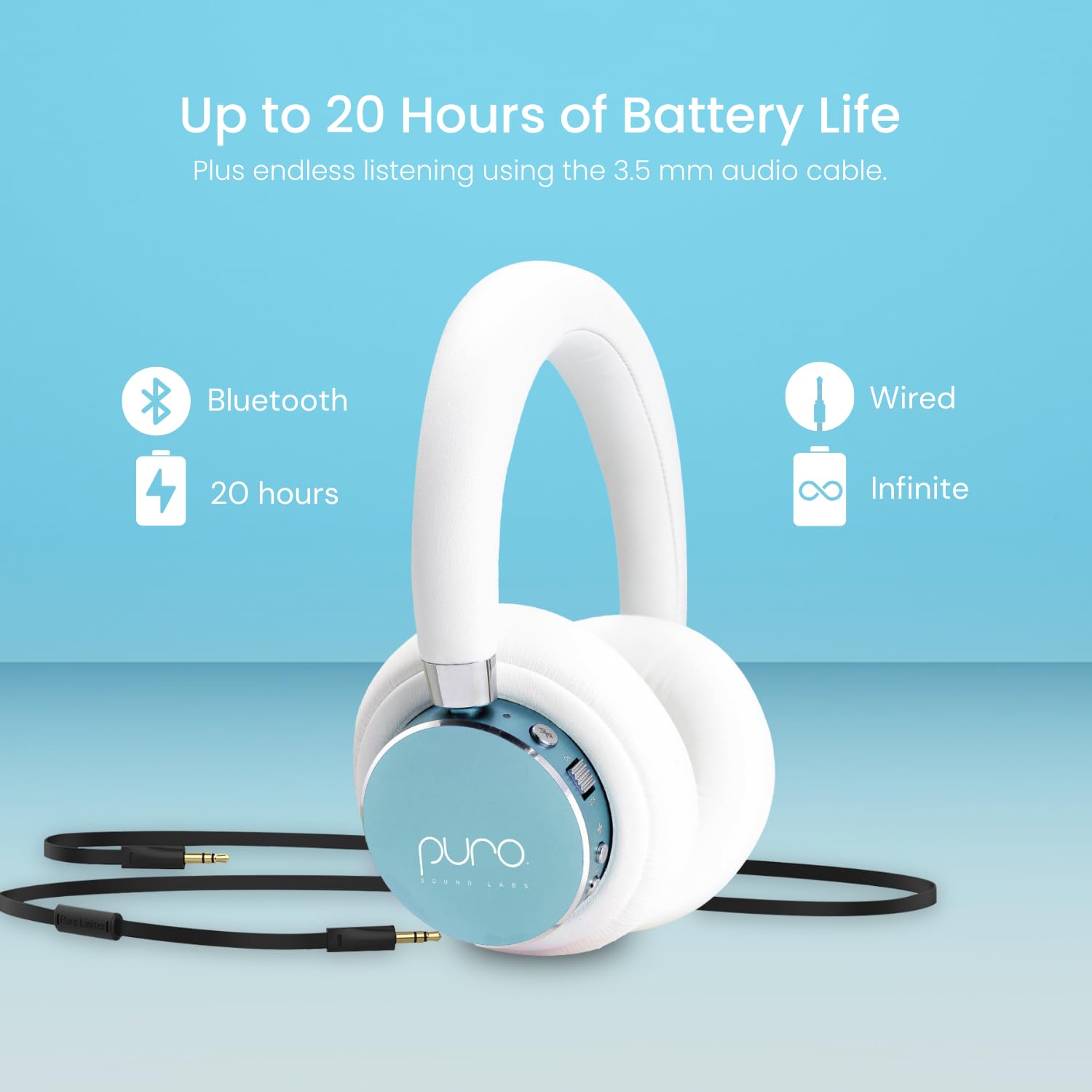 Puro Sound Labs BT2200s Plus Volume Limited Kids’ Bluetooth Headphones - Safe Wireless Headset for Children with 85dB Volume Limit, Lightweight & Comfortable (Teal) - Perfect for School, Travel, and Online Learning