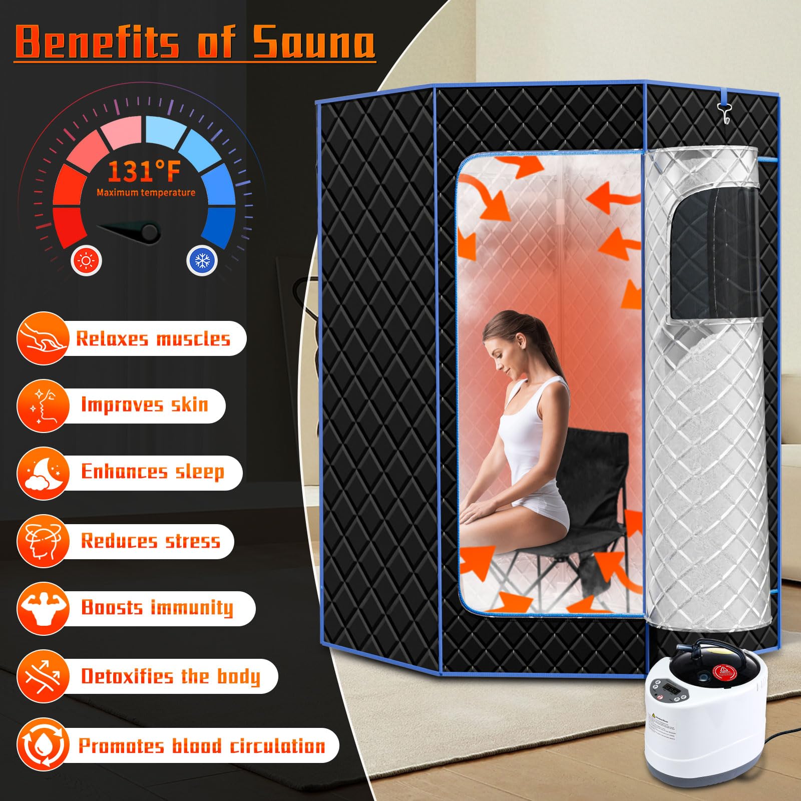 XXL Portable Sauna for Home & Outdoor Use - Fast Heating 3L Steam Generator with Oversized Chair | Perfect for Athletes, Relaxation & Detox