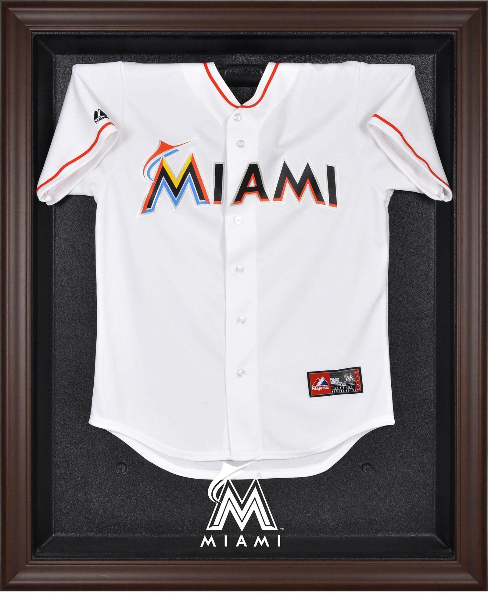 Miami Marlins Brown Framed Baseball Jersey Display Case - Premium Jersey Logo Showcase for Collectors | Perfect for Home, Office & Sports Memorabilia Display
