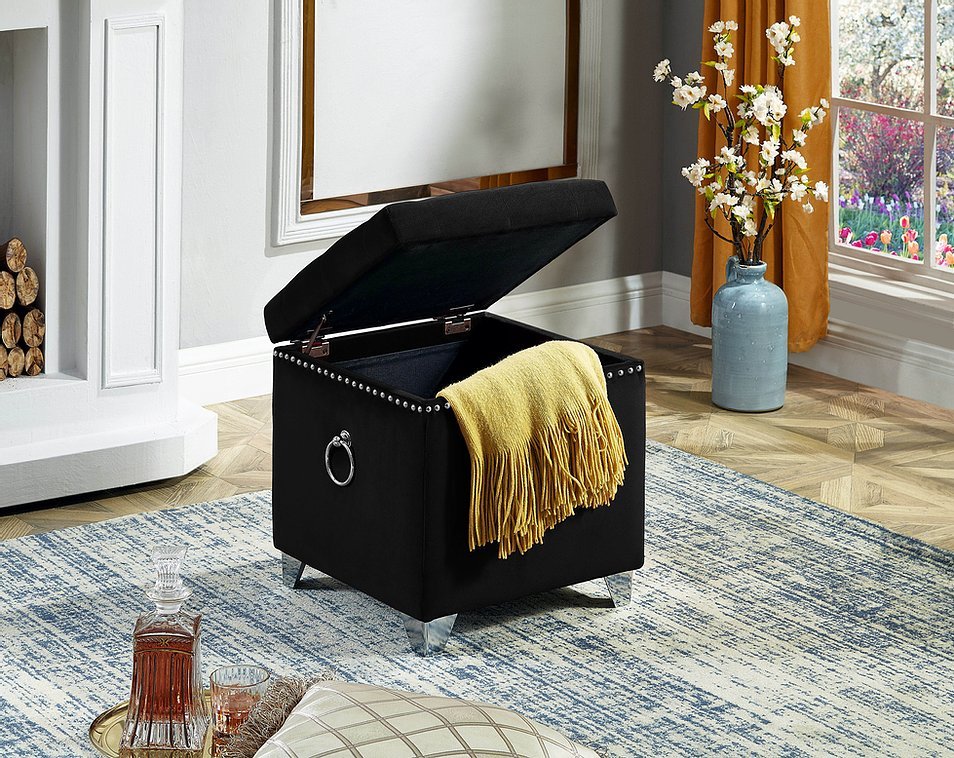 Luxury Black Velvet Storage Ottoman with Deep Tufting - Extra Large Footrest Bench with Hidden Storage for Living Room, Bedroom & Home Decor