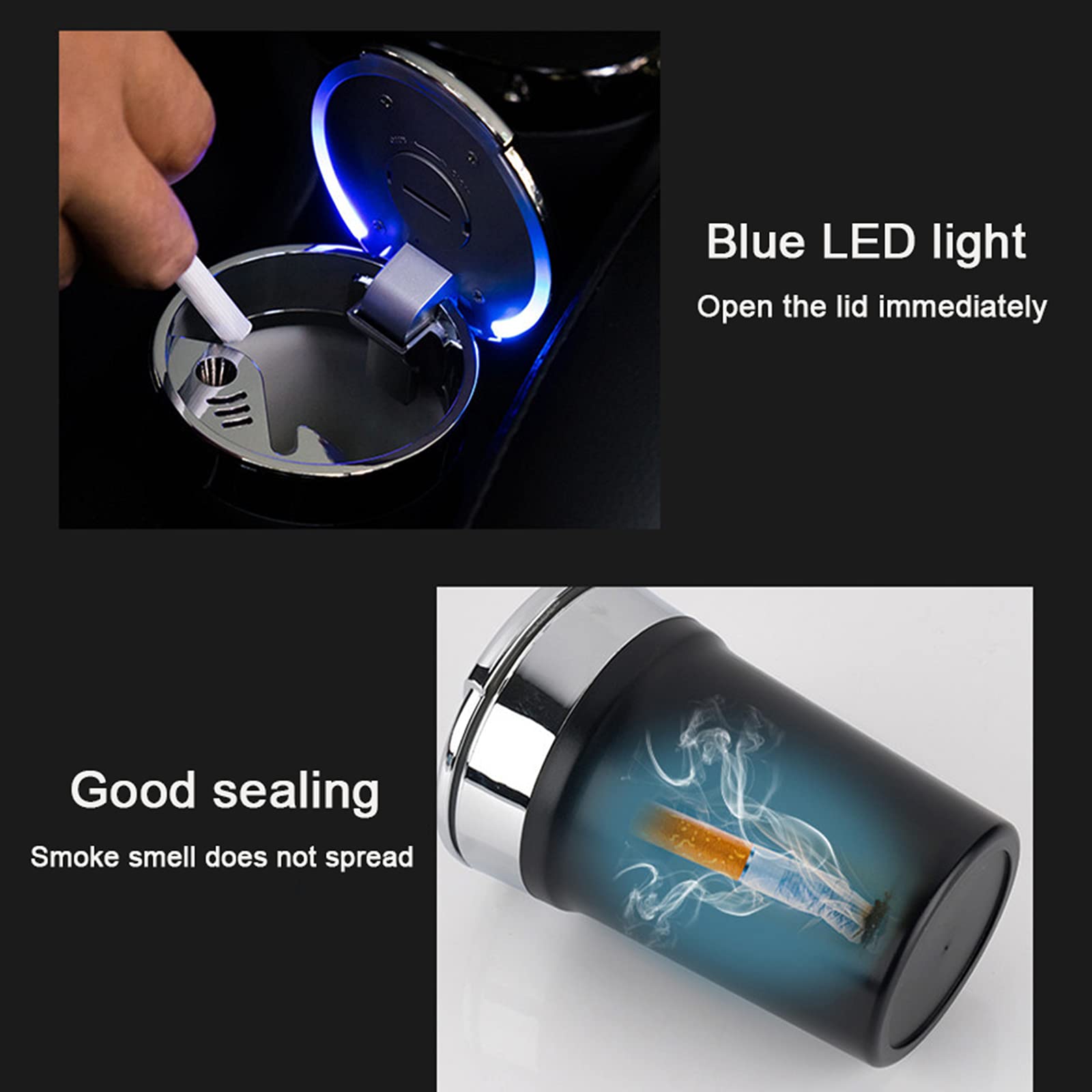 Premium Car Ashtray with Lid & Blue LED Light - Large Capacity Metal Car Garbage Can for Smoking - Perfect for Road Trips, Commuting & Car Decor Accessories