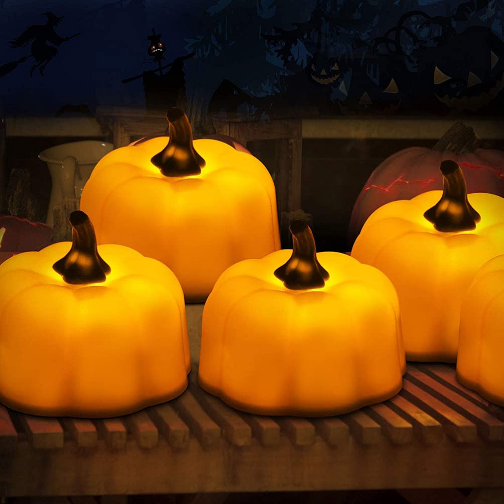 12pcs Flameless Pumpkin Tea Lights - Battery Candles for Halloween Christmas Decor