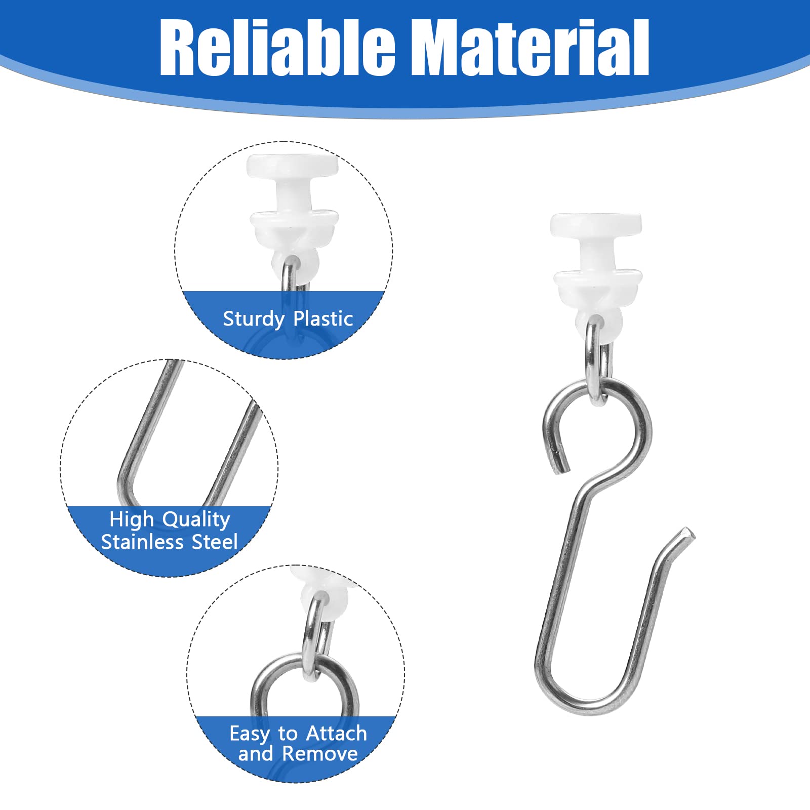 80 Pcs S-Shaped Metal Curtain Hooks with Plastic Gliders - Heavy Duty Ceiling Track Rollers for Drapes, Sheer Curtains & Room Dividers - Perfect for Home, Office & Hotel Decor