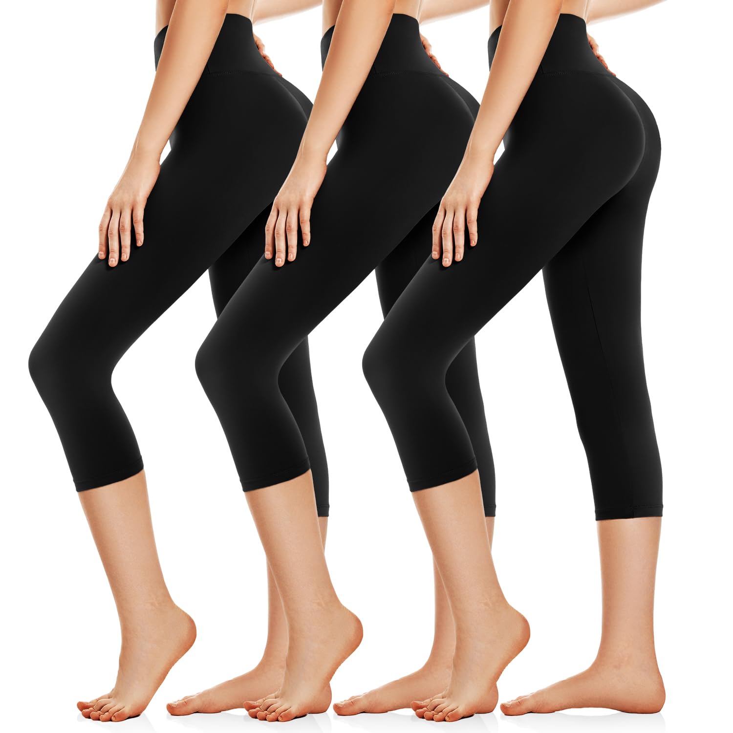 3 Pack Women's High Waisted Fleece Capri Leggings - Non See Through, Soft Tummy Control Yoga Pants for Workout & Lounge - Perfect for Yoga, Gym & Casual Wear