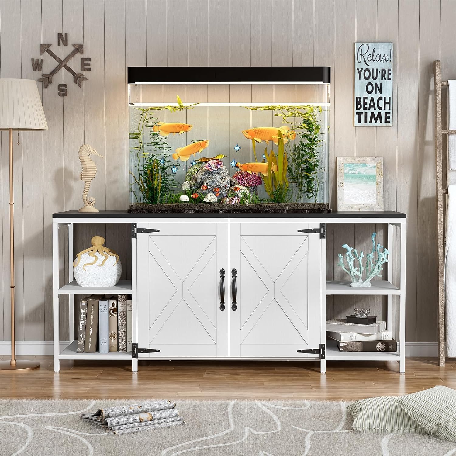 Stuffygreenus 40-55 Gallon Fish Tank Stand with Cabinet & Adjustable Shelves - Heavy Duty 660 LBS Capacity Aquarium Stand, Reptile Tank Stand - 57.9