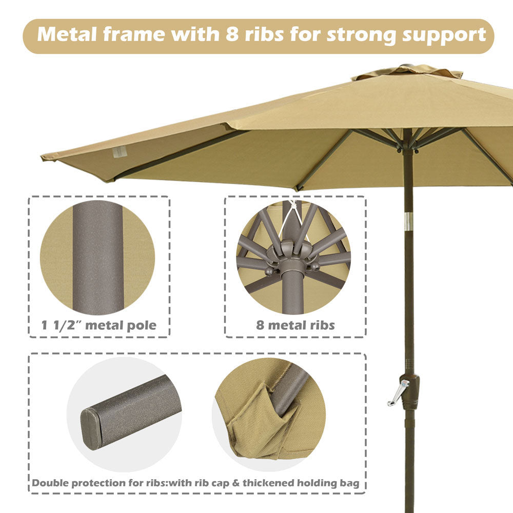 9 ft 8 Rib Outdoor Patio Tilt Umbrella with 200 GSM Canopy - Sun Shade for Poolside, Backyard, and Beach Use - TheLAShop