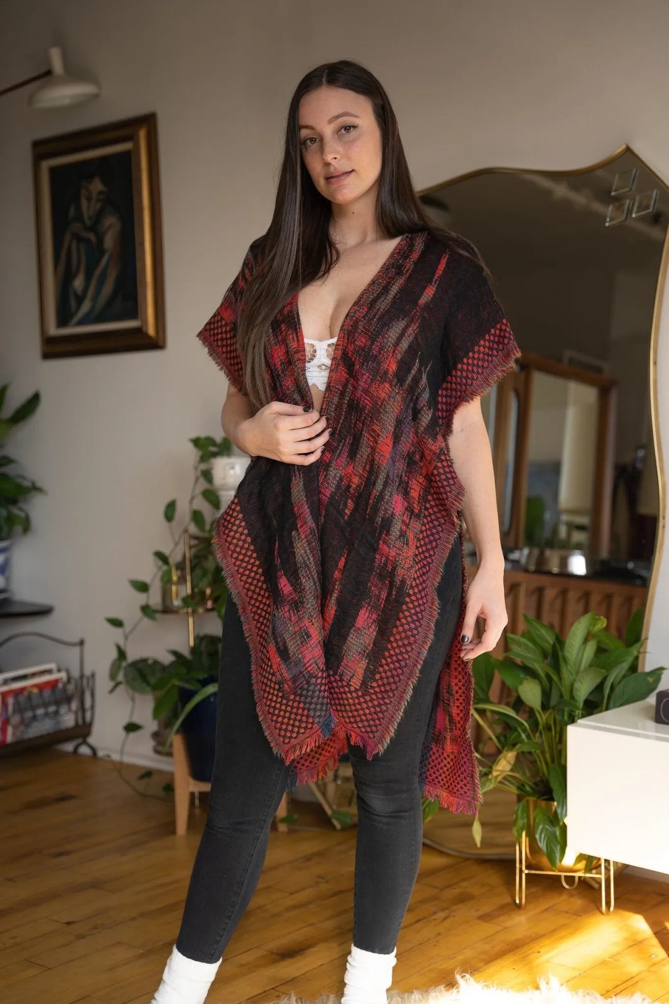 Bohemian Woven Fringed Kimono Cardigan - Lightweight Open Front Cover Up for Women - Perfect for Beach, Festival, and Lounge Wear