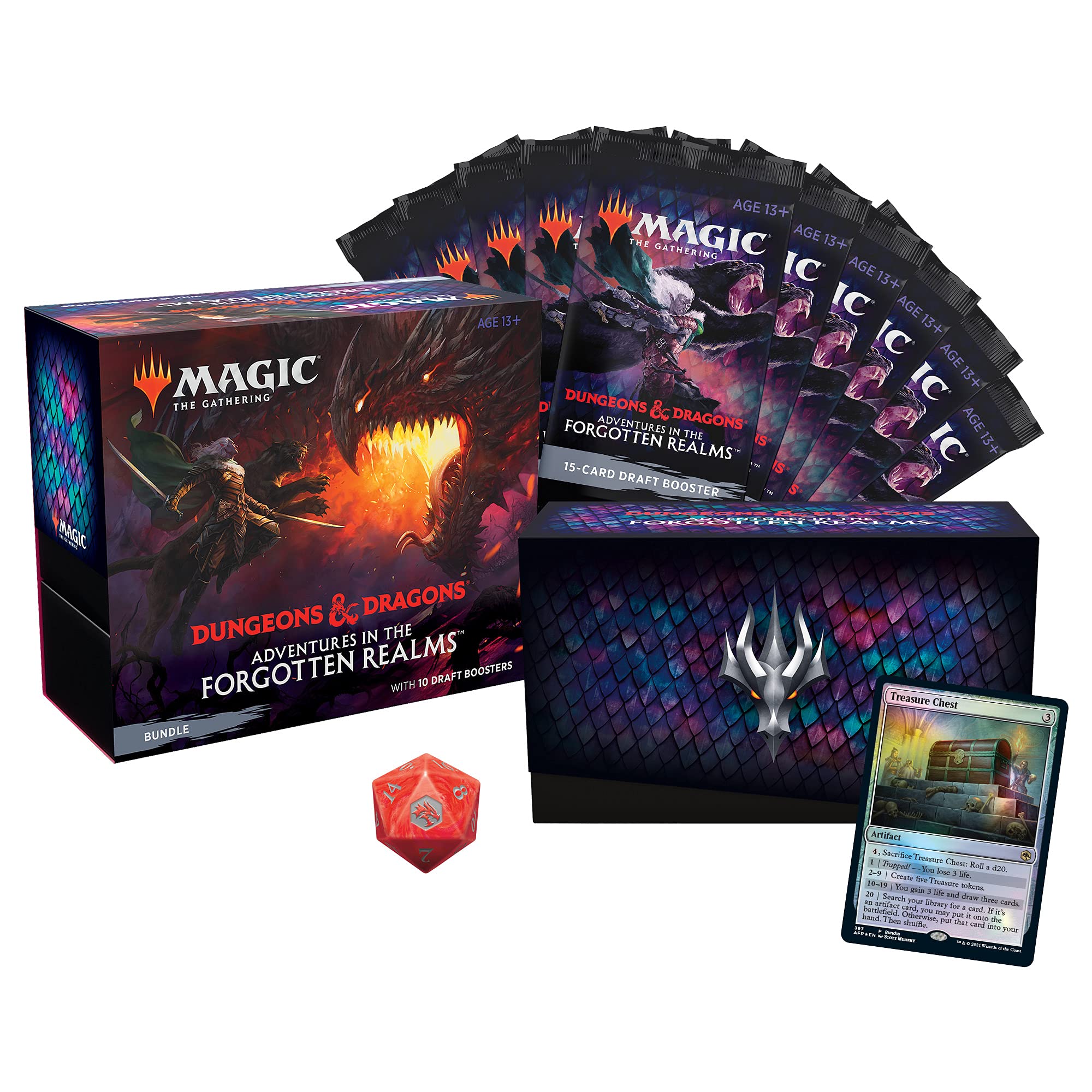 Magic: The Gathering Adventures in The Forgotten Realms Bundle - 10 Draft Boosters (150 Cards) + Accessories | MTG Booster Pack Set for Fantasy Card Game Players, D&D Fans & Collectors | Perfect for Game Nights, Tournaments & Gifting