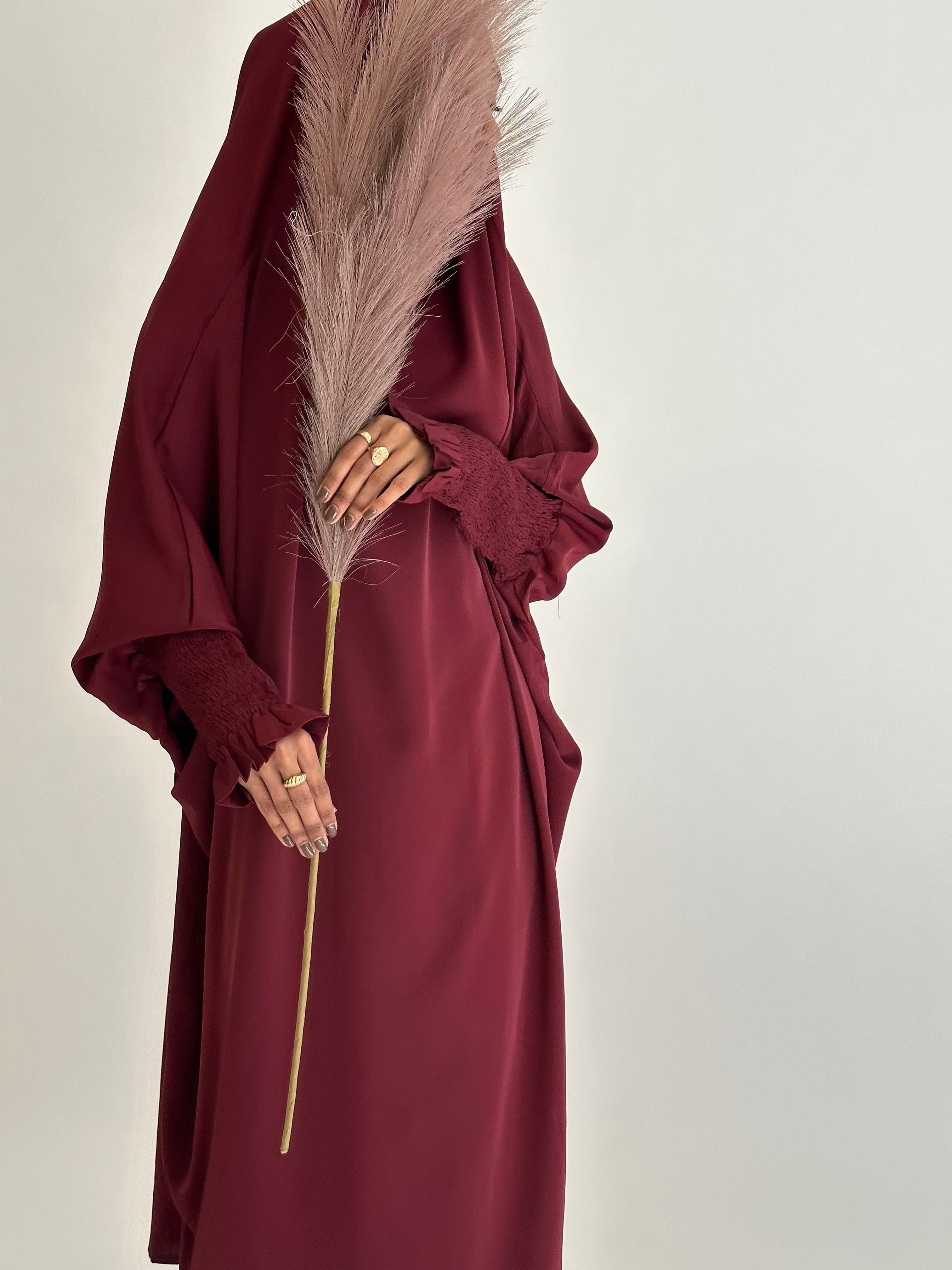 Medina 2-Piece Jilbab Set - Wine Red Color | Modest Islamic Prayer Dress for Women | Perfect for Daily Wear, Mosque Visits & Special Occasions